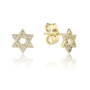 עגילים צמודים בציפוי זהב משובצים בזרקונים - דגם מגן דוד