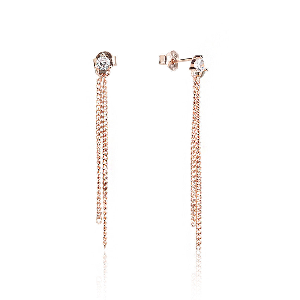 עגילים נופלים בציפוי רוז גולד משובצים בזרקונים - דגם זואי