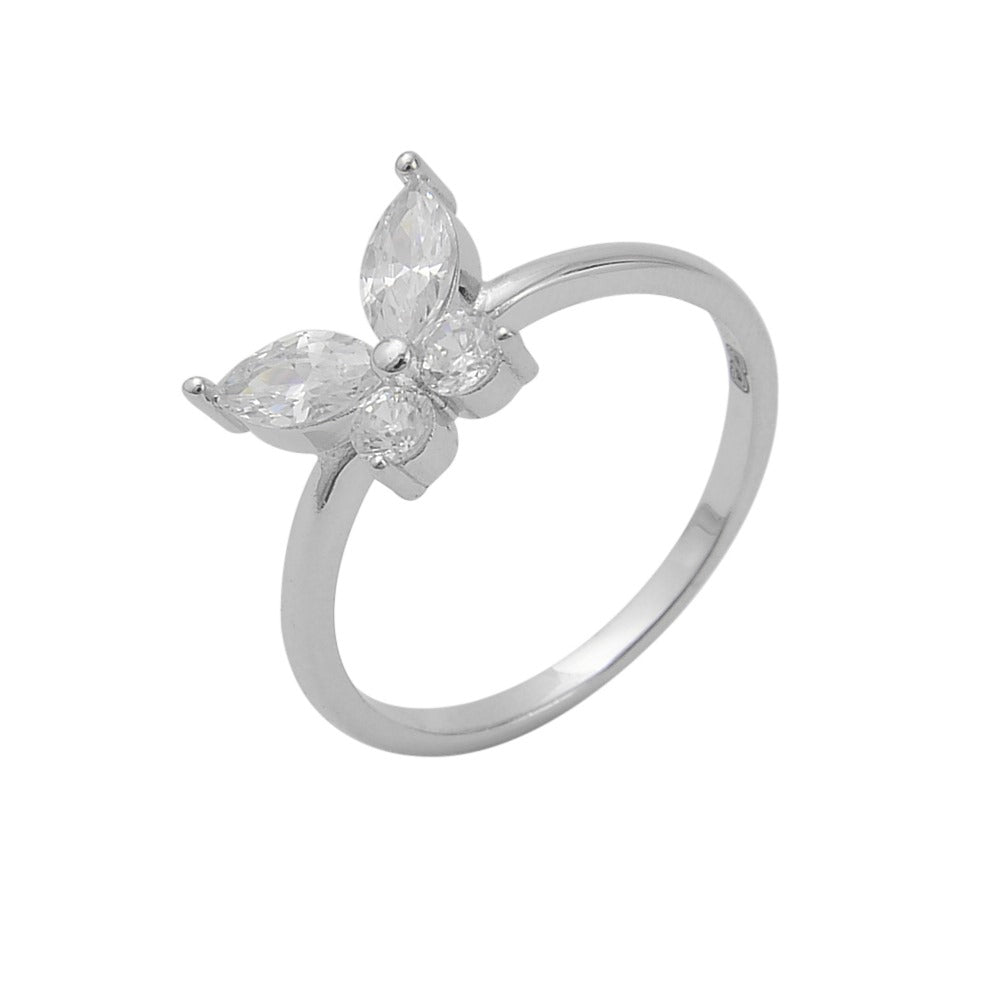 טבעת כסף 925 דגם פרפר משובצת זרקונים