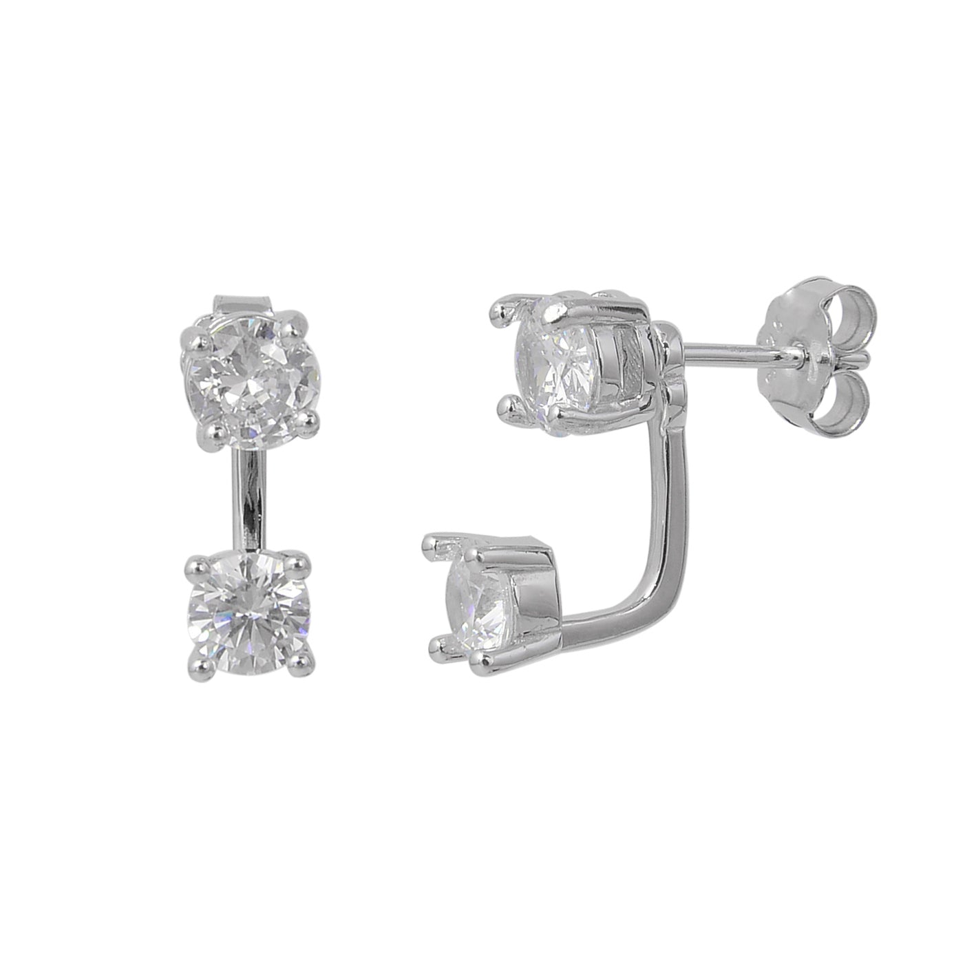 עגילים צמודים כסף 925 משובצים בזרקונים - דגם זואי