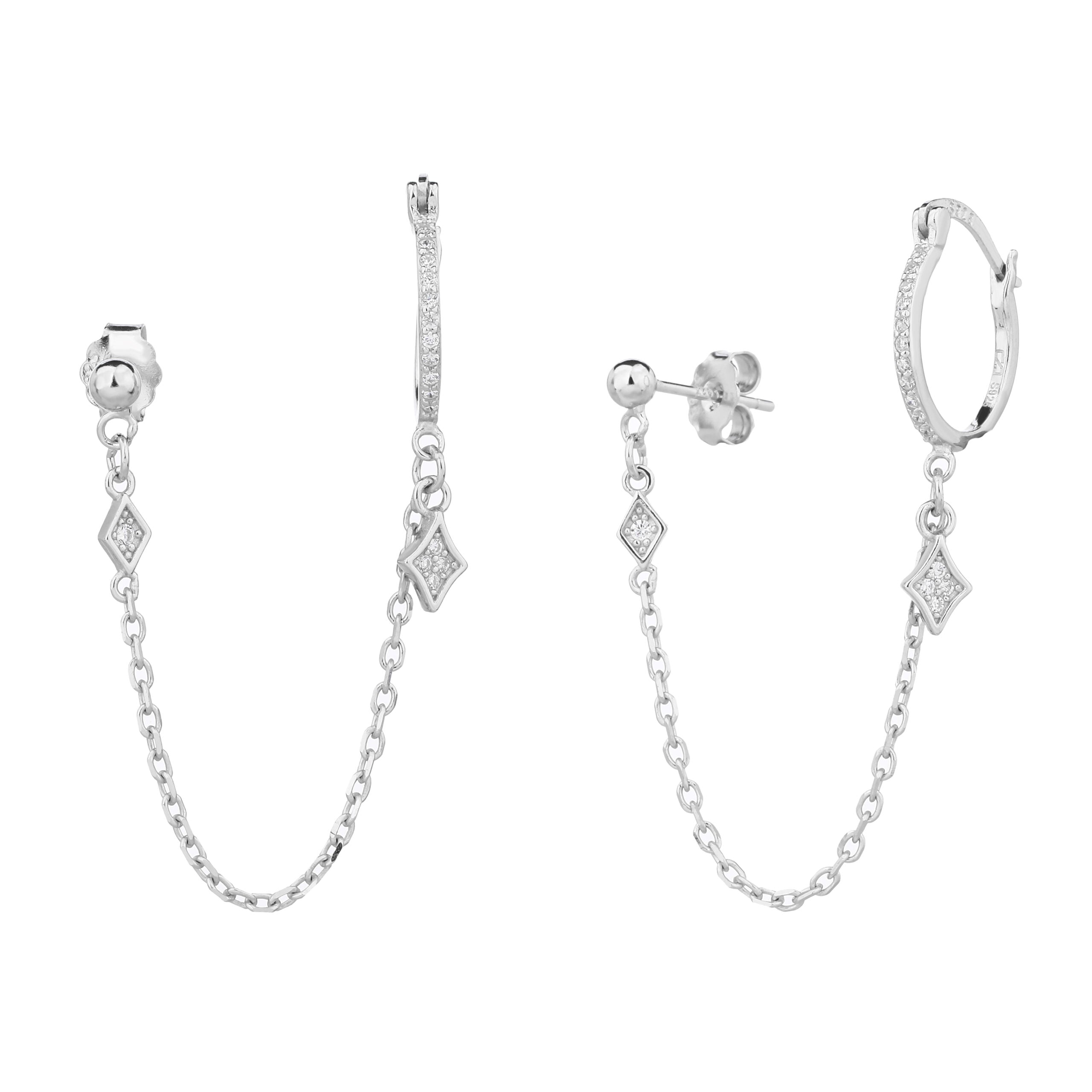 עגילים נופלים כסף 925 משובצים בזרקונים - דגם שי לי