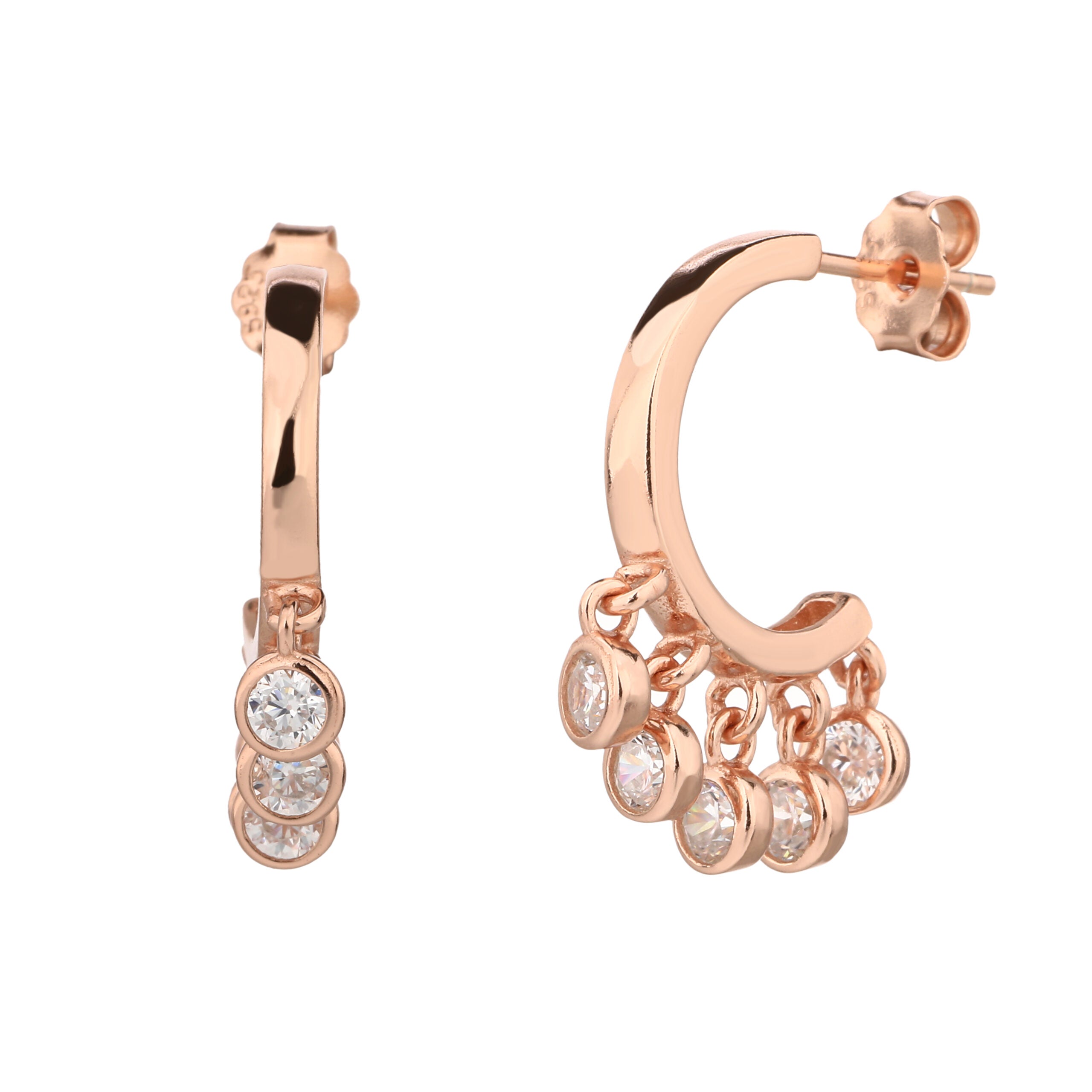 עגילים נופלים בציפוי רוז גולד משובצים בזרקונים - דגם ערבה