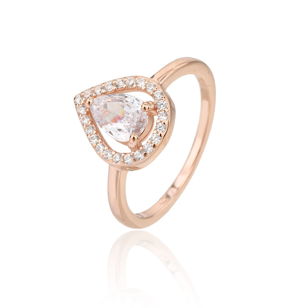 טבעת בציפוי רוז גולד משובצת זרקונים - דגם לונה