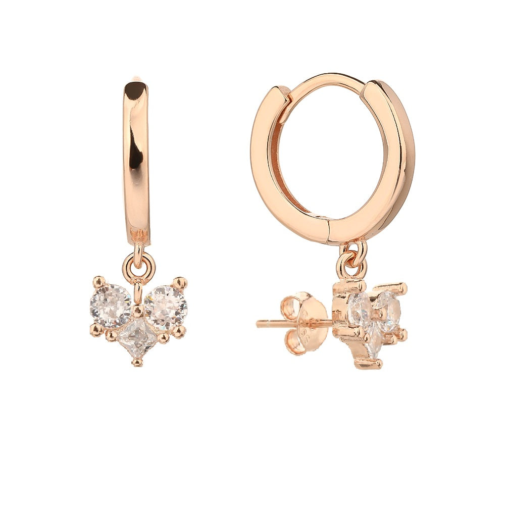 עגילים נופלים בציפוי רוז גולד משובצים בזרקונים - דגם ליבי