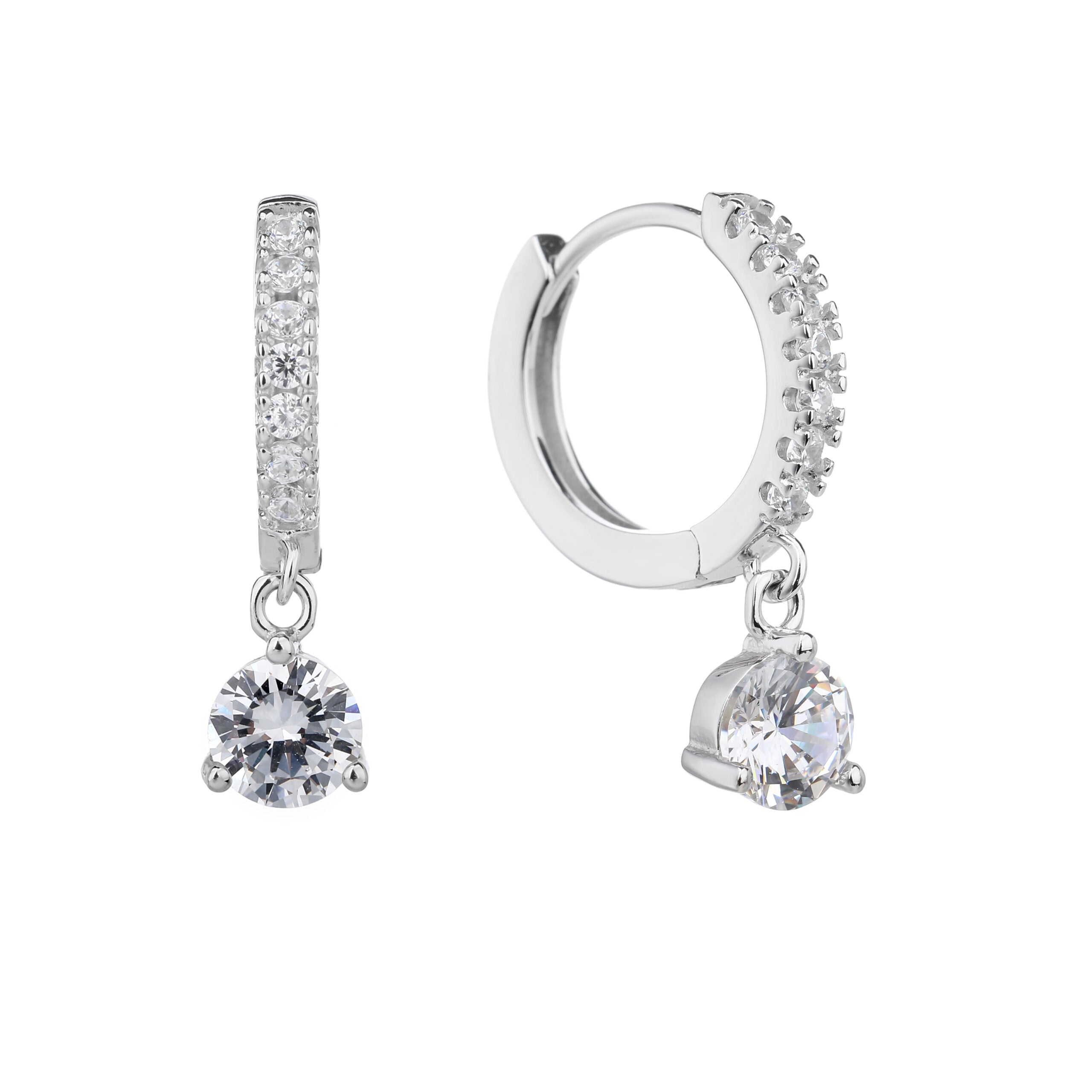 עגילי חישוק כסף 925 משובצים בזרקונים - דגם עדי