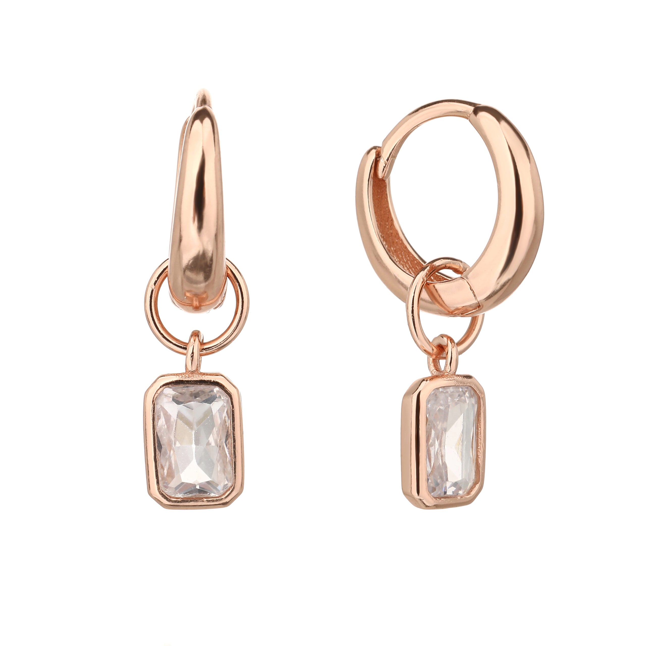 עגילים נופלים בציפוי רוז גולד משובצים בזרקונים - דגם פיקו