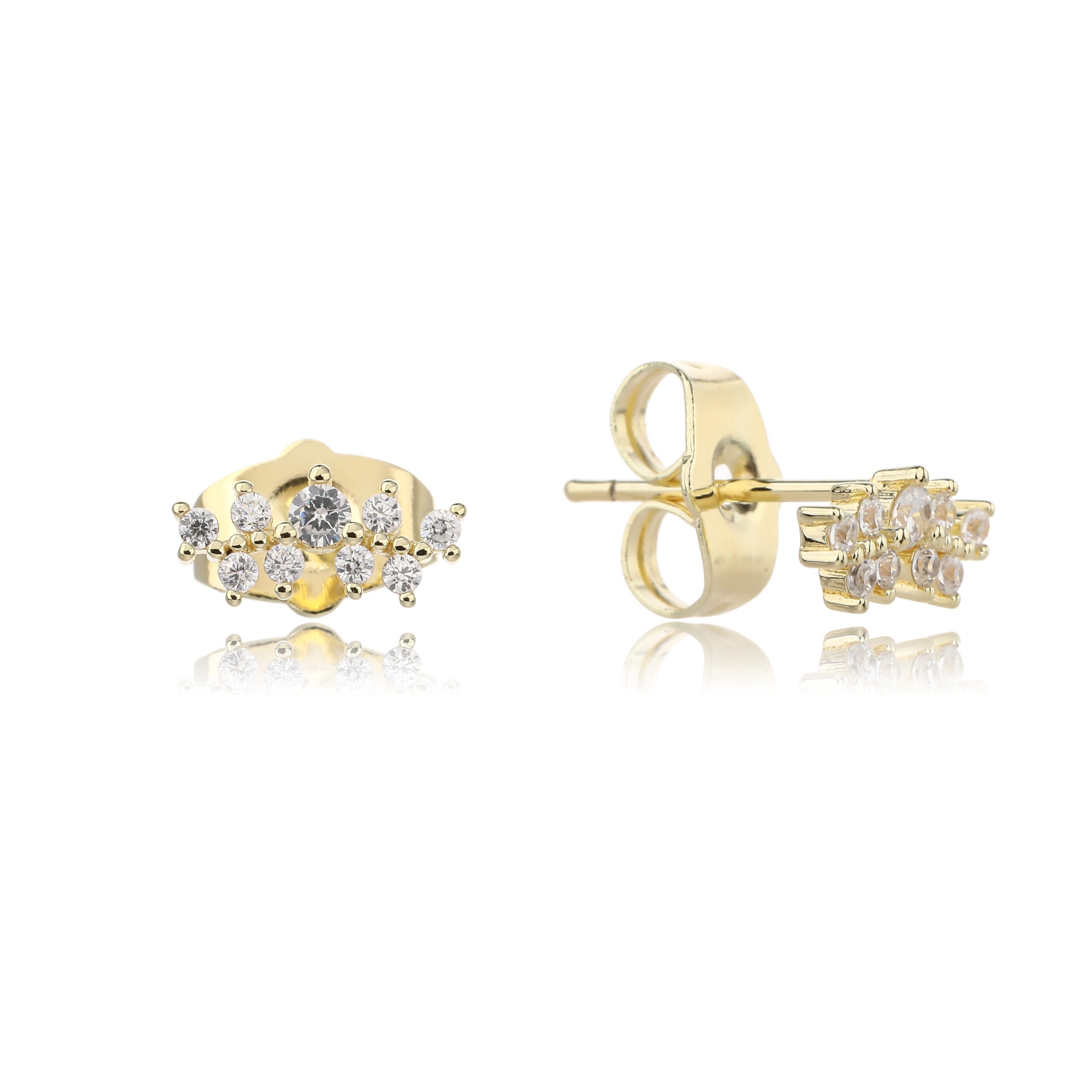 עגילים צמודים בציפוי זהב משובצים בזרקונים - דגם פטל