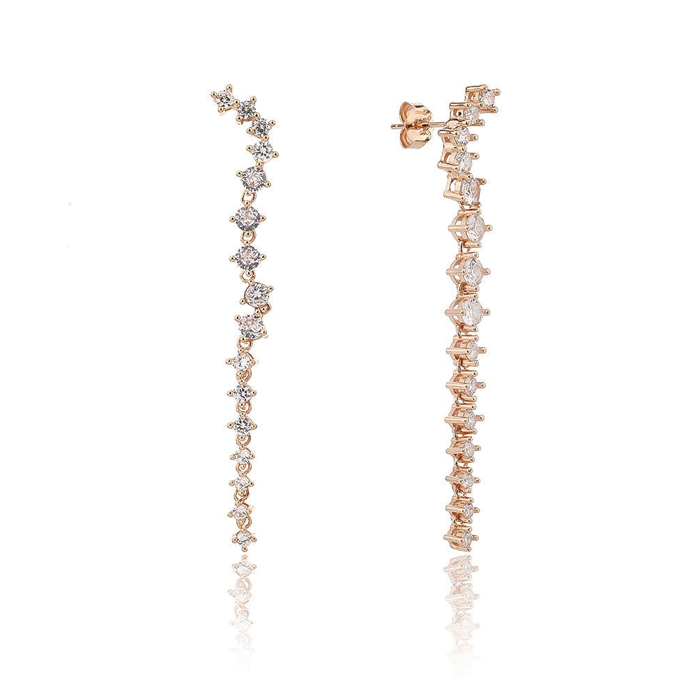 עגילים נופלים בציפוי רוז גולד משובצים בזרקונים - דגם דנה