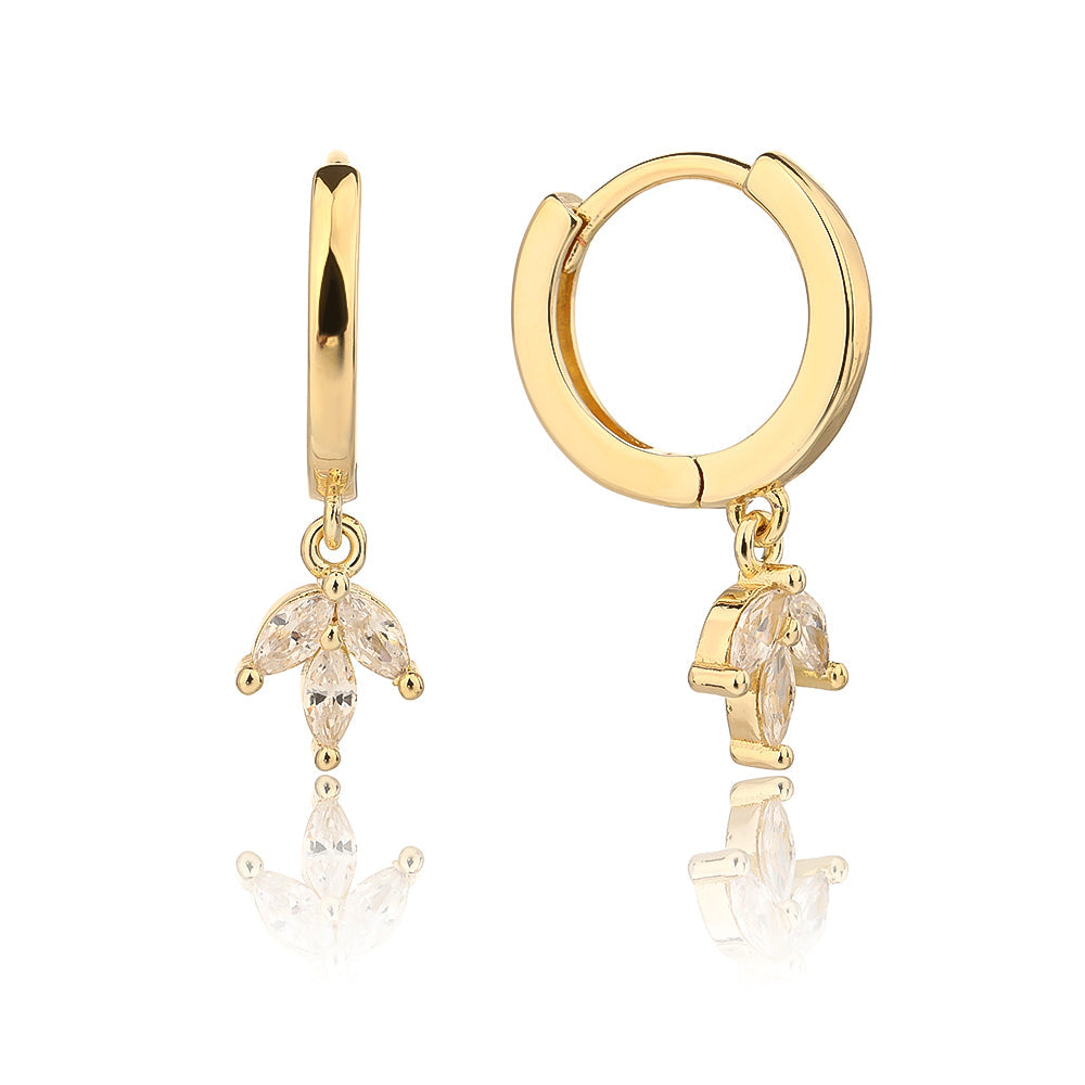 עגילים נופלים בציפוי זהב משובצים בזרקונים - דגם סורה