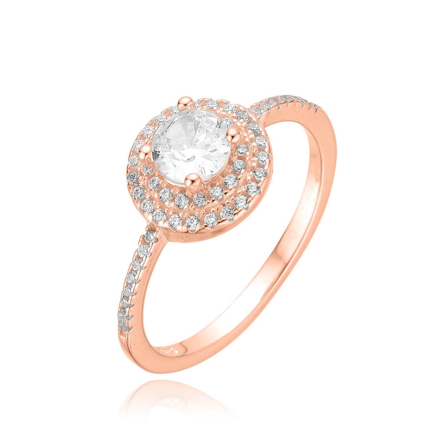 טבעת כסף 925 בציפוי רוז גולד דגם דובאי משבוצת זרקונים