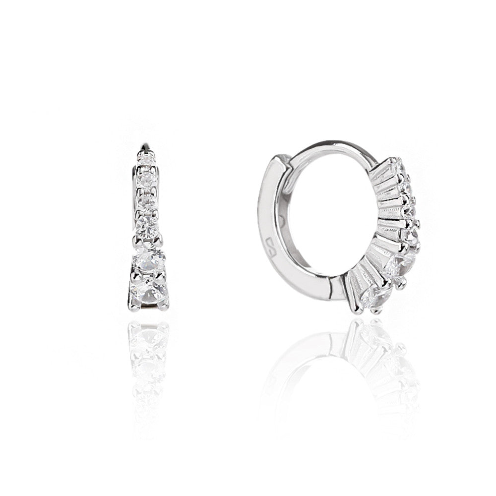 עגילי חישוק כסף 925 משובצים בזרקונים - דגם חרמון