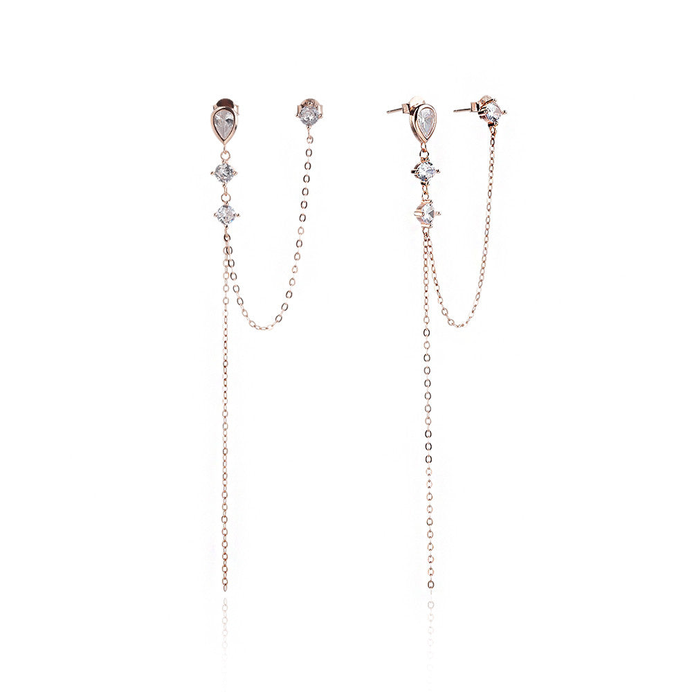 עגילים נופלים בציפוי רוז גולד משובצים בפנינה - דגם מור