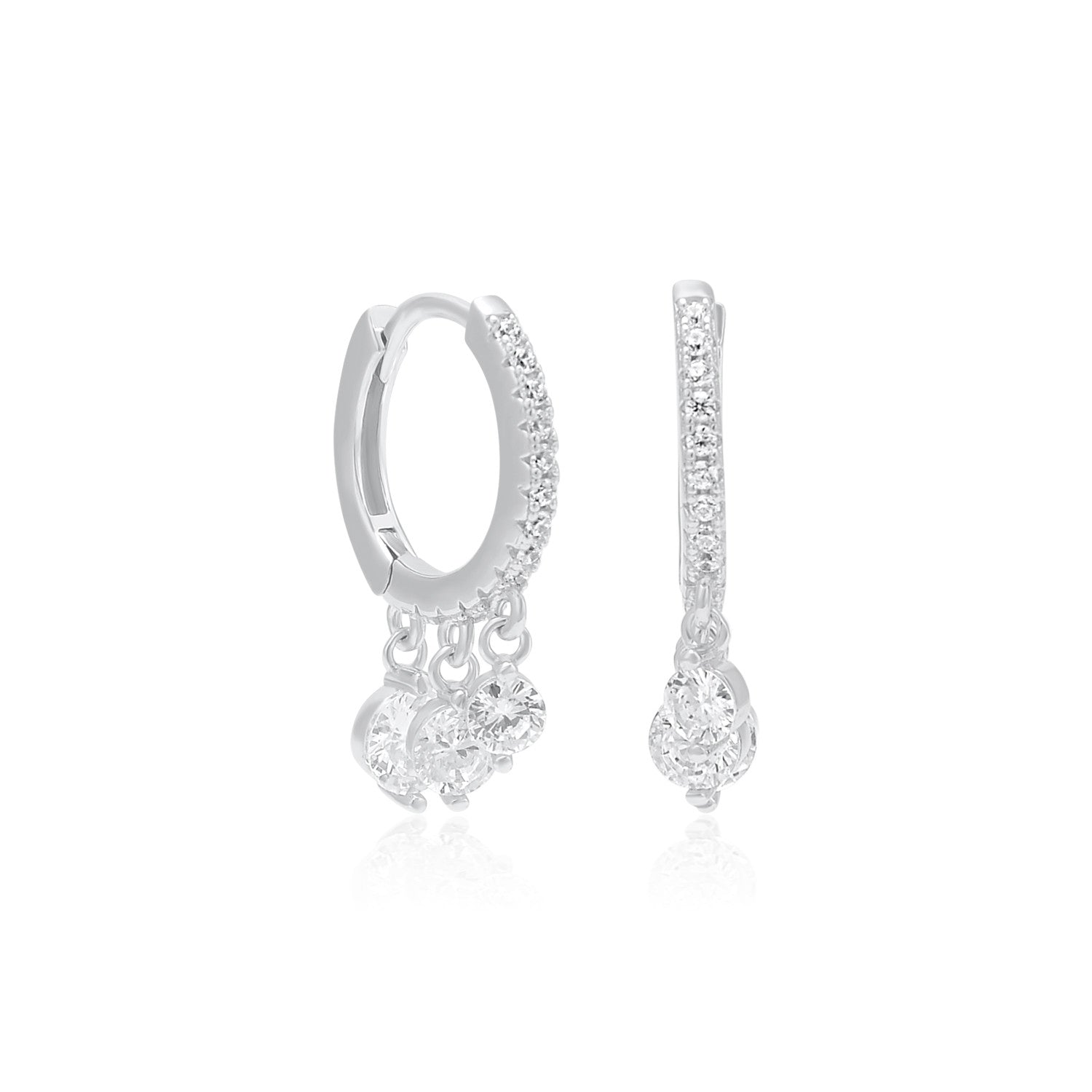 עגילים נופלים כסף 925 משובצים בזרקונים - דגם פופ