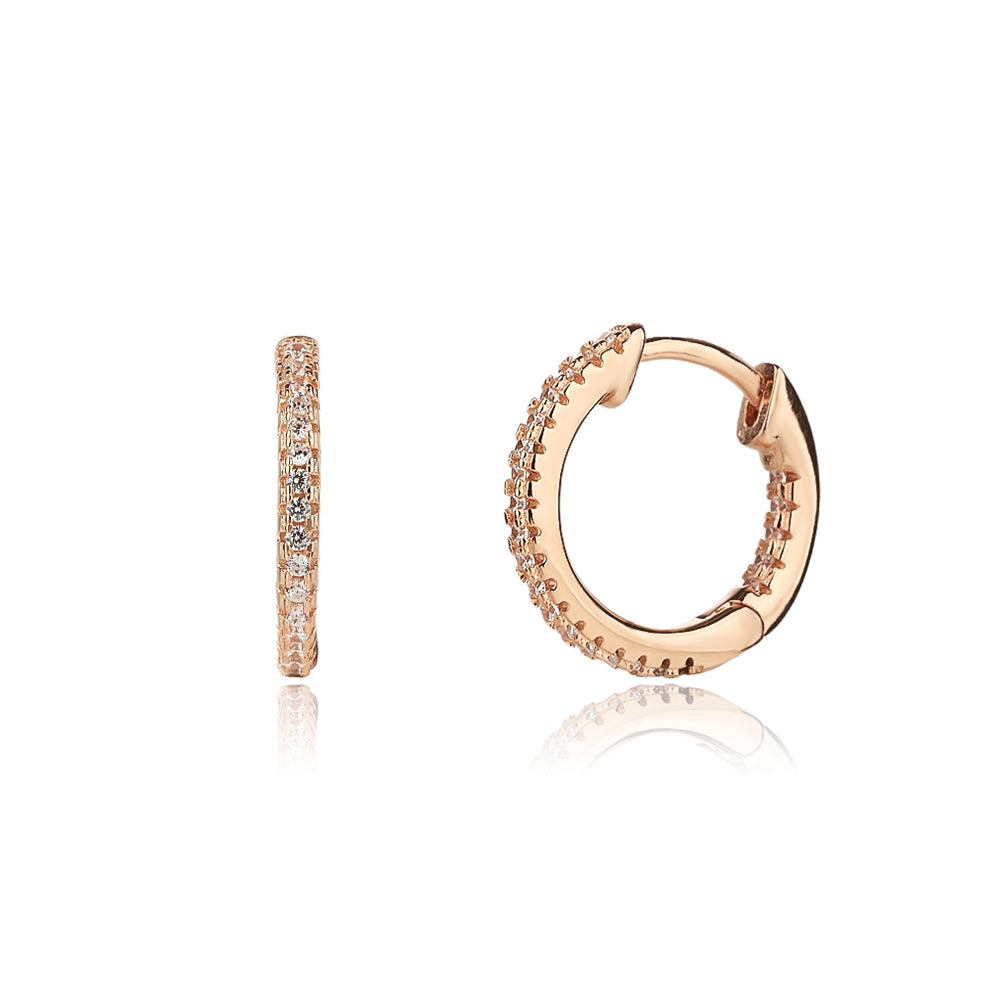 עגילי חישוק קוטר 10 מ"מ בציפוי רוז גולד משובצים בזרקונים - דגם ליזו