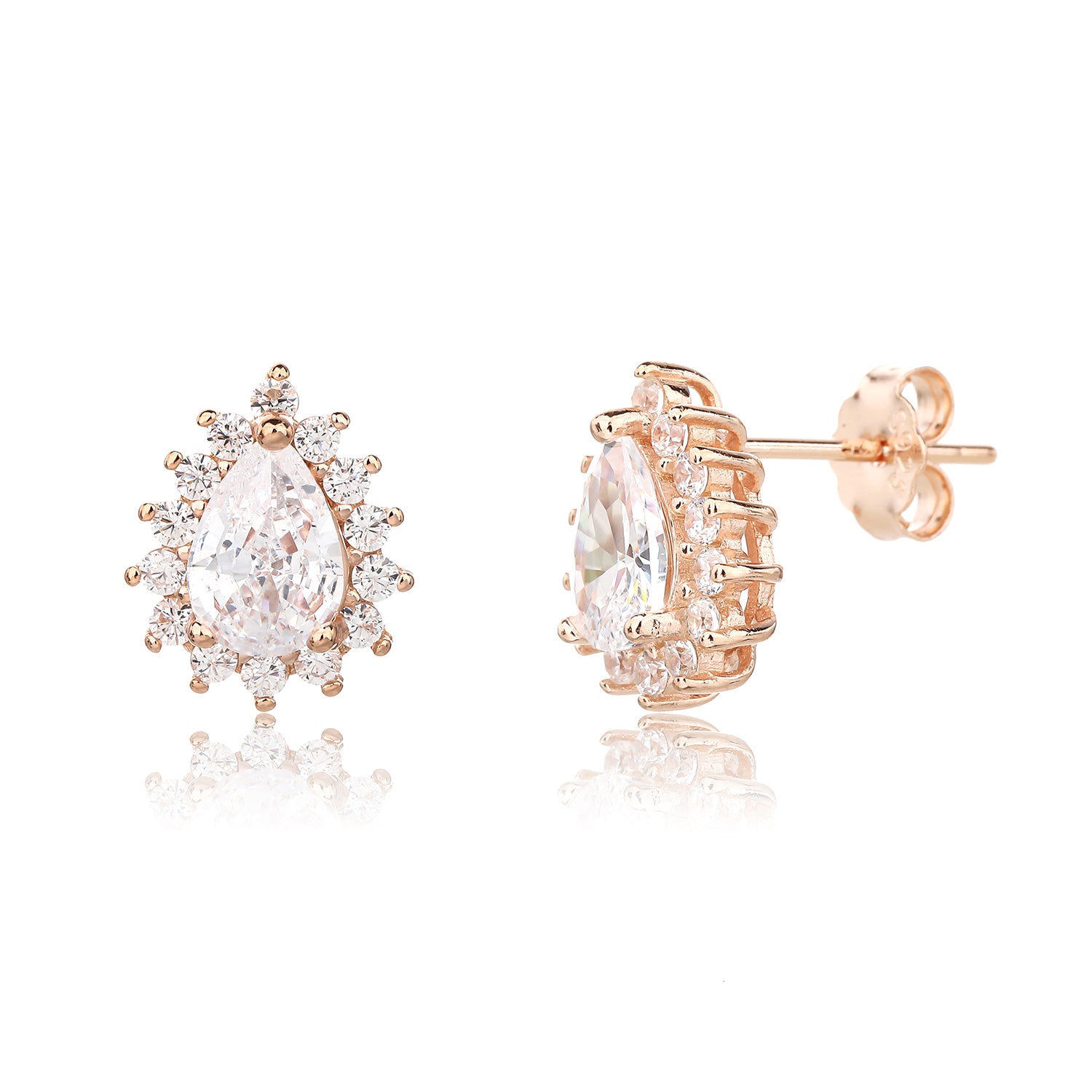 עגילים צמודים בציפוי רוז גולד משובצים בזרקונים - דגם פרינסס