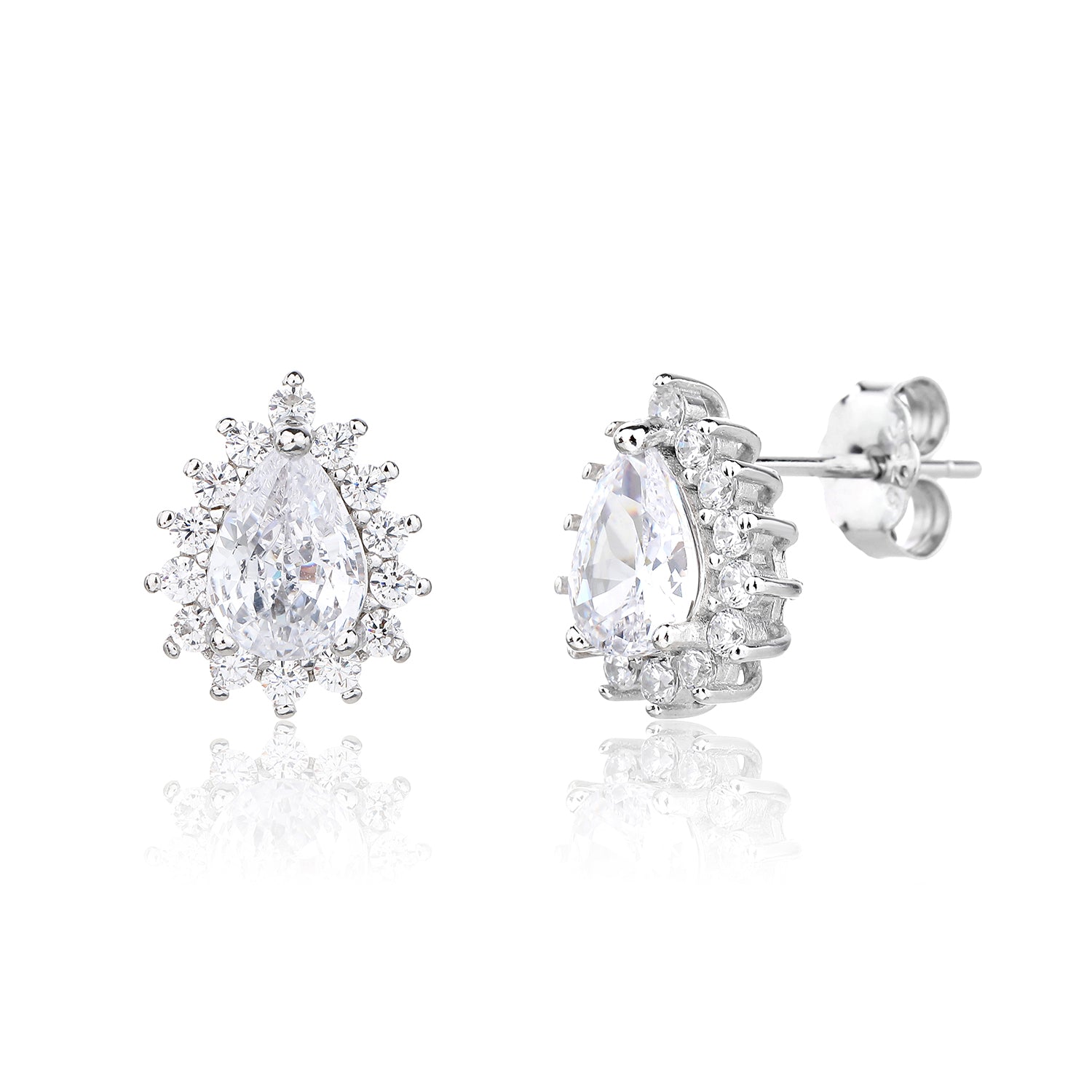 עגילים צמודים כסף 925 משובצים בזרקונים - דגם פרינסס