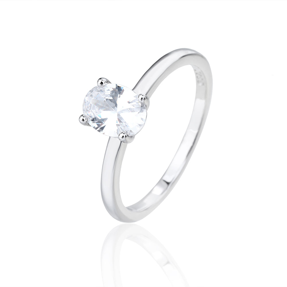 טבעת כסף 925 סוליטייר אובל משובצת זרקון