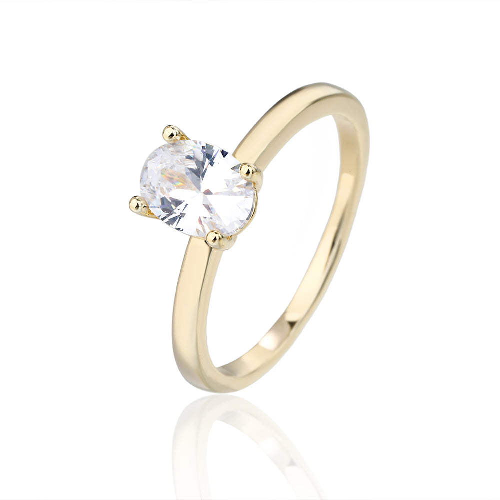 טבעת בציפוי זהב סוליטייר אובל משובצת זרקון