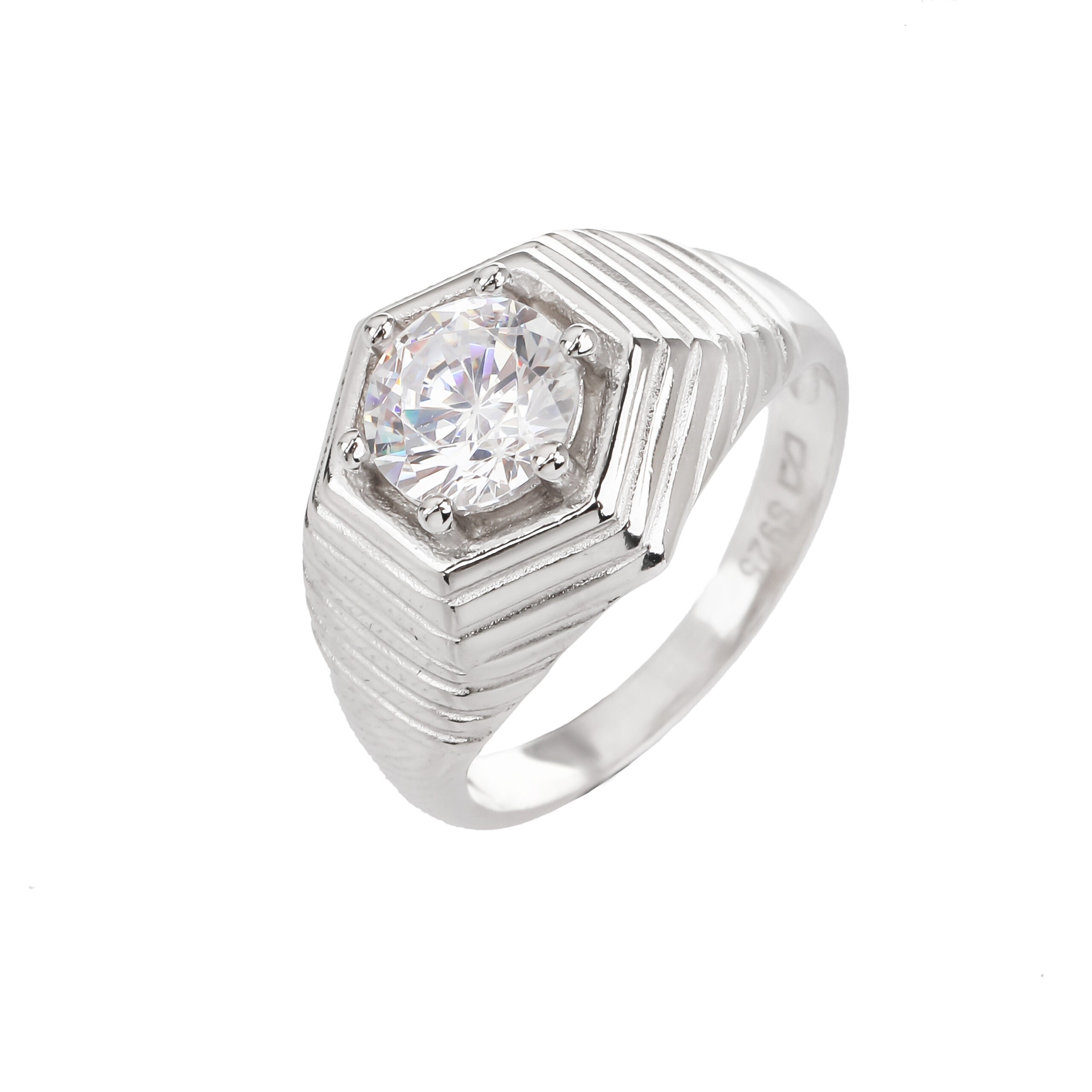 טבעת כסף משובצת זירקונים - דגם וינטג׳