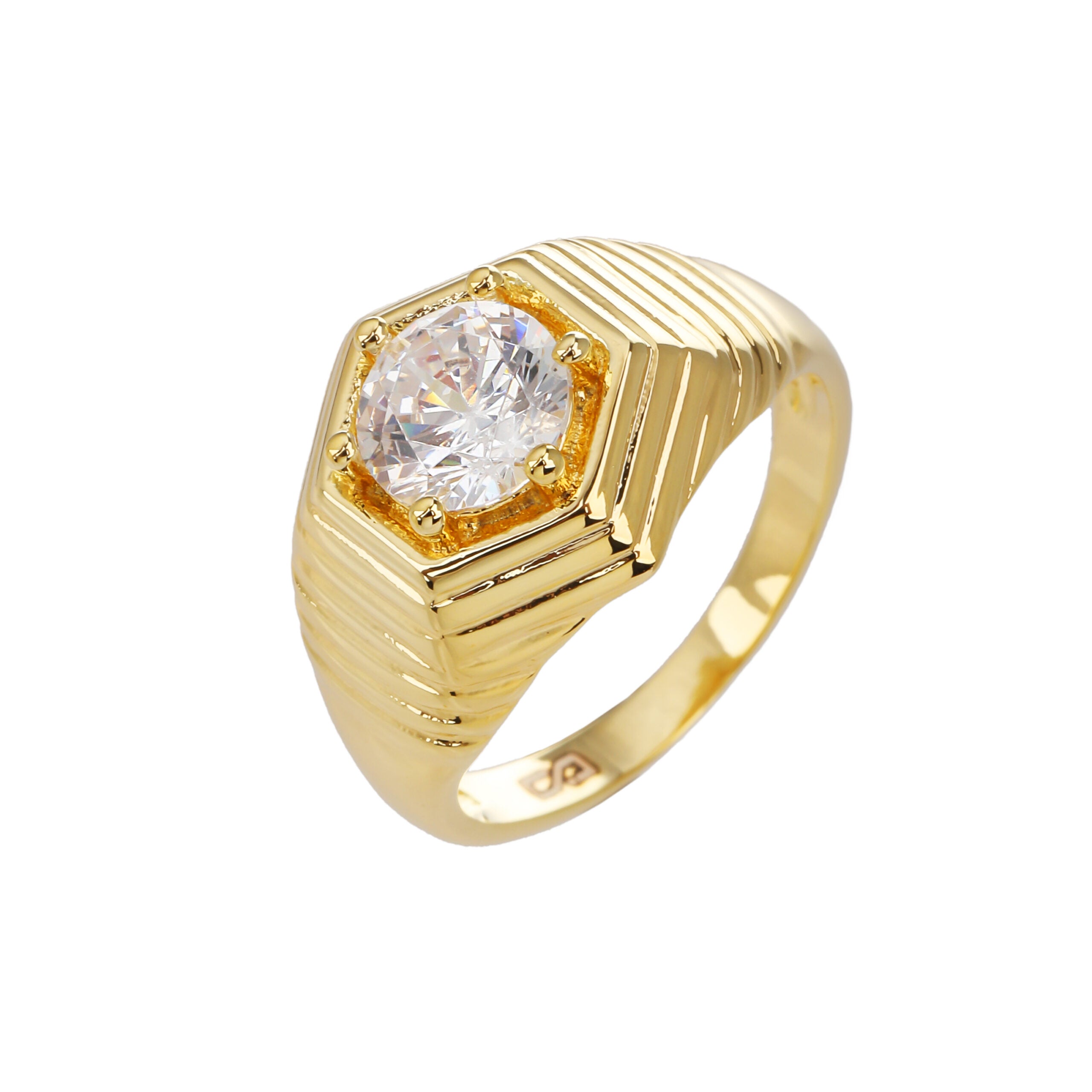 טבעת בציפוי זהב משובצת זירקונים - דגם וינטג׳