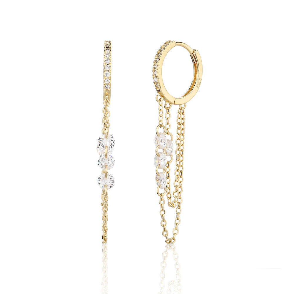 עגילים נופלים בציפוי זהב משובצים בזרקונים - דגם מרילין