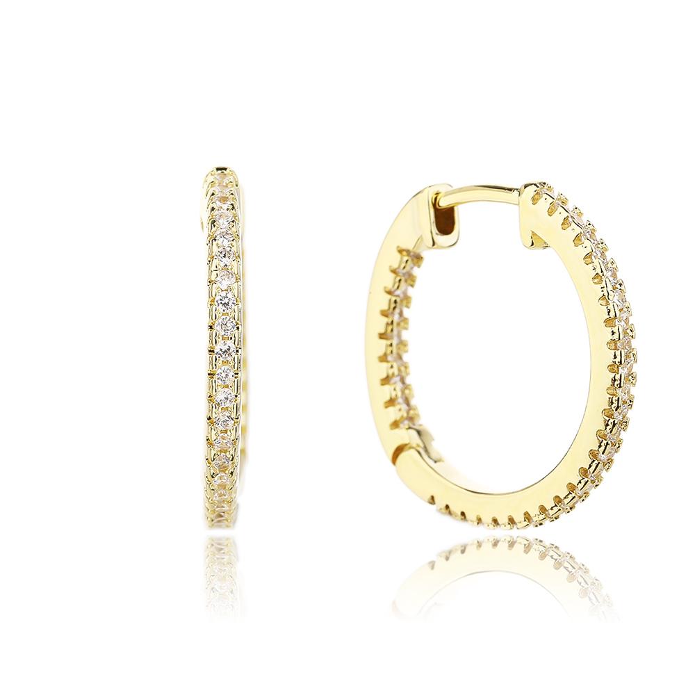 עגילי חישוק בציפוי זהב משובצים בזרקונים - דגם ליזו