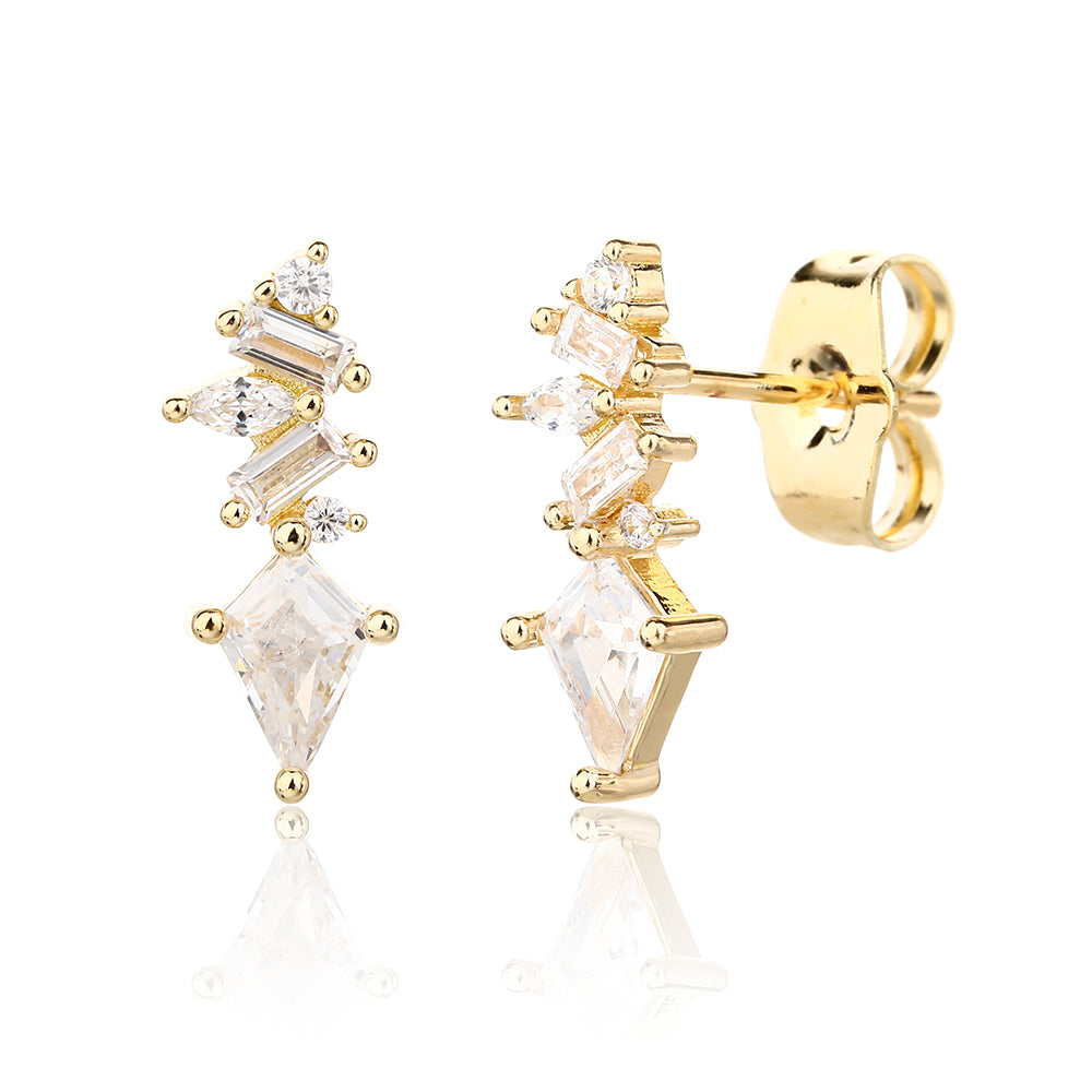 עגילים צמודים בציפוי זהב משובצים בזרקונים - דגם מיה