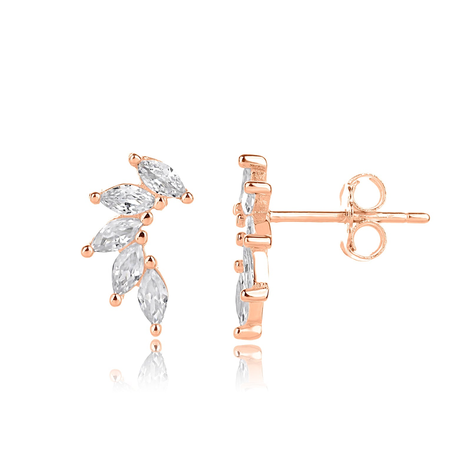 עגילים צמודים בציפוי רוז גולד משובצים בזרקונים - דגם קשת