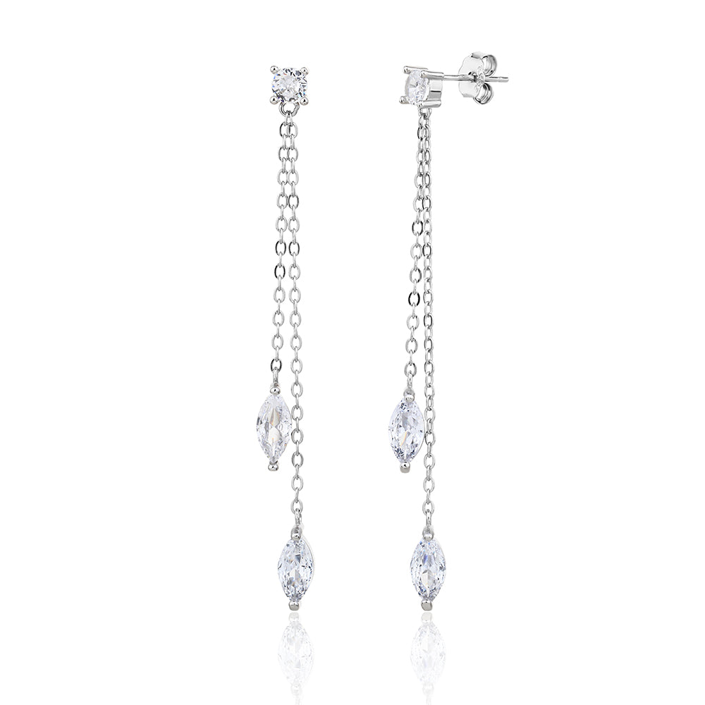 עגילים נופלים כסף 925 משובצים בזרקונים - דגם דריפ