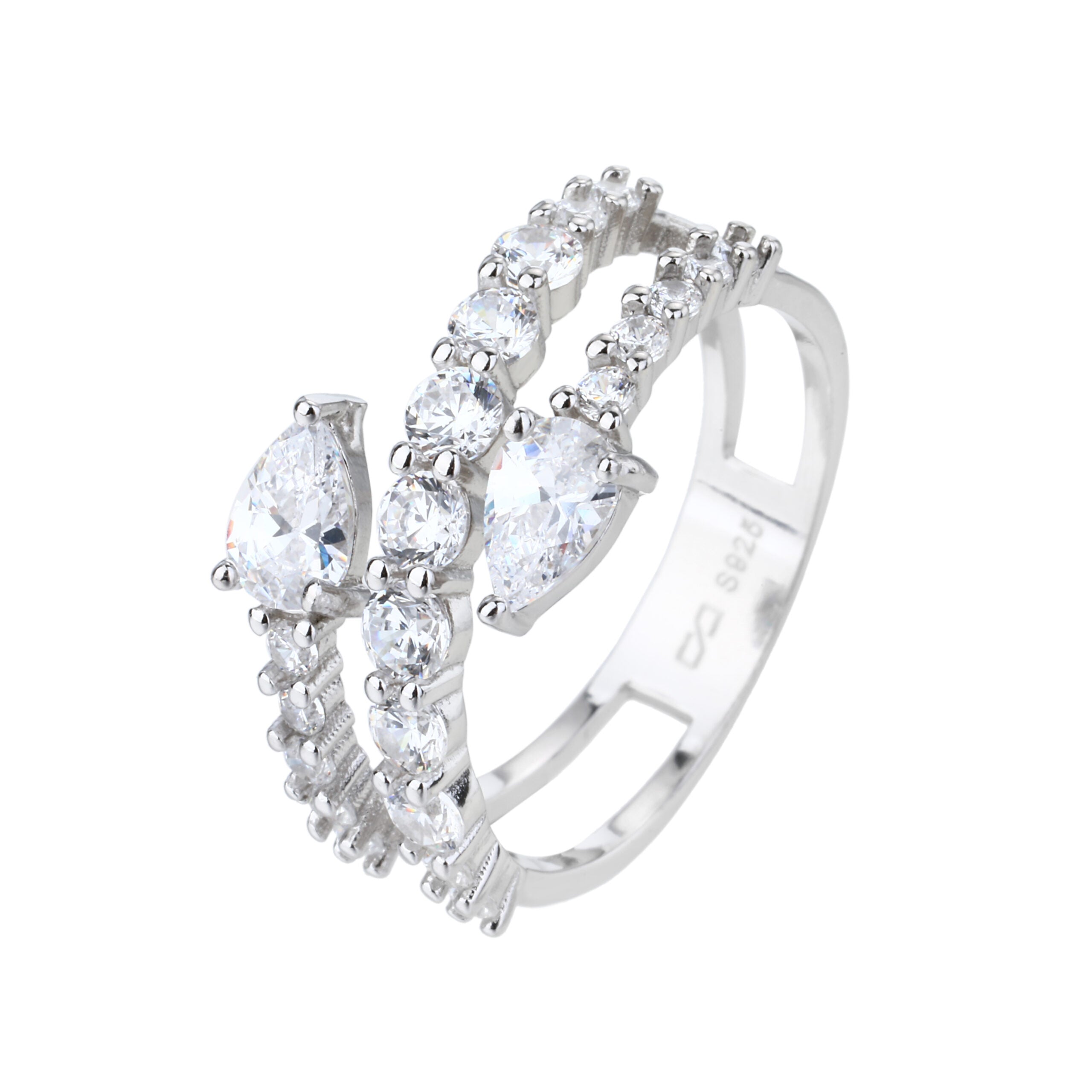 טבעת כסף 925 מפוארת משובצת זרקונים