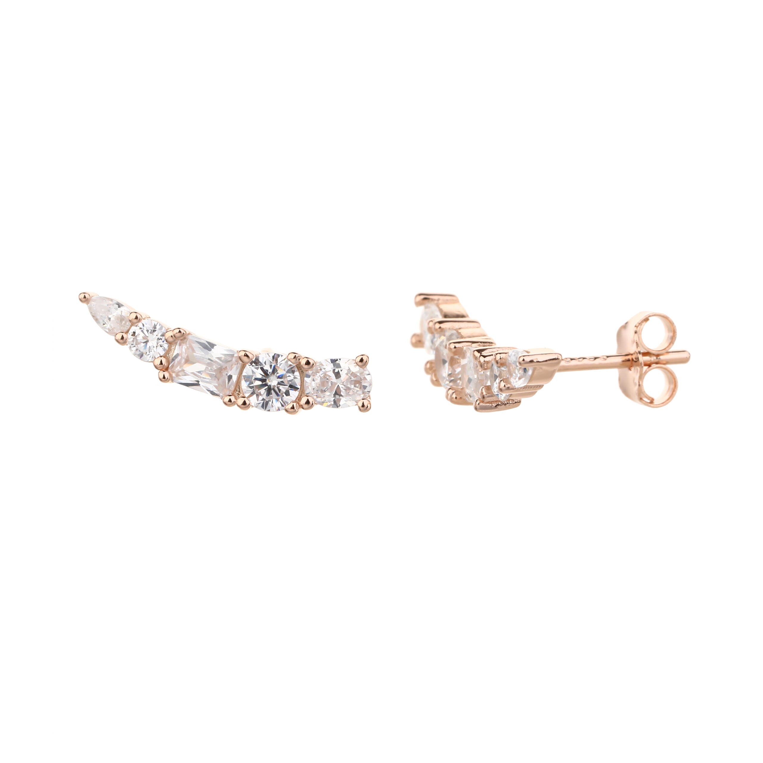 עגילים צמודים בציפוי רוז גולד משובצים בזרקונים - דגם אוסקר