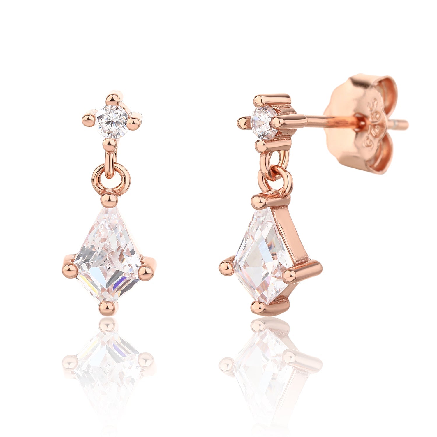 עגילים צמודים בציפוי רוז גולד משובצים בזרקונים - דגם ונוס