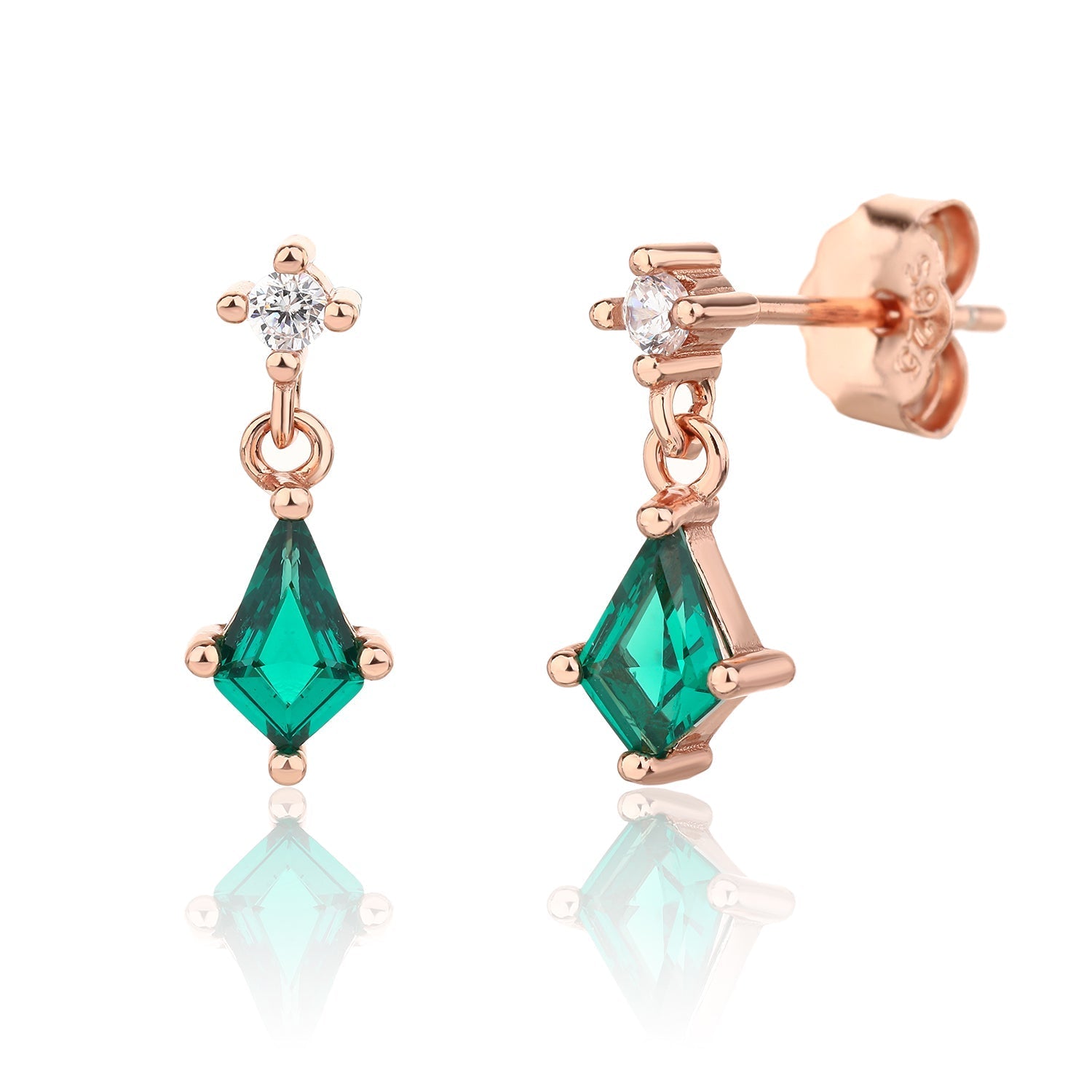 עגילים צמודים בציפוי רוז גולד משובצים בזרקונים - דגם ונוס טורקיז