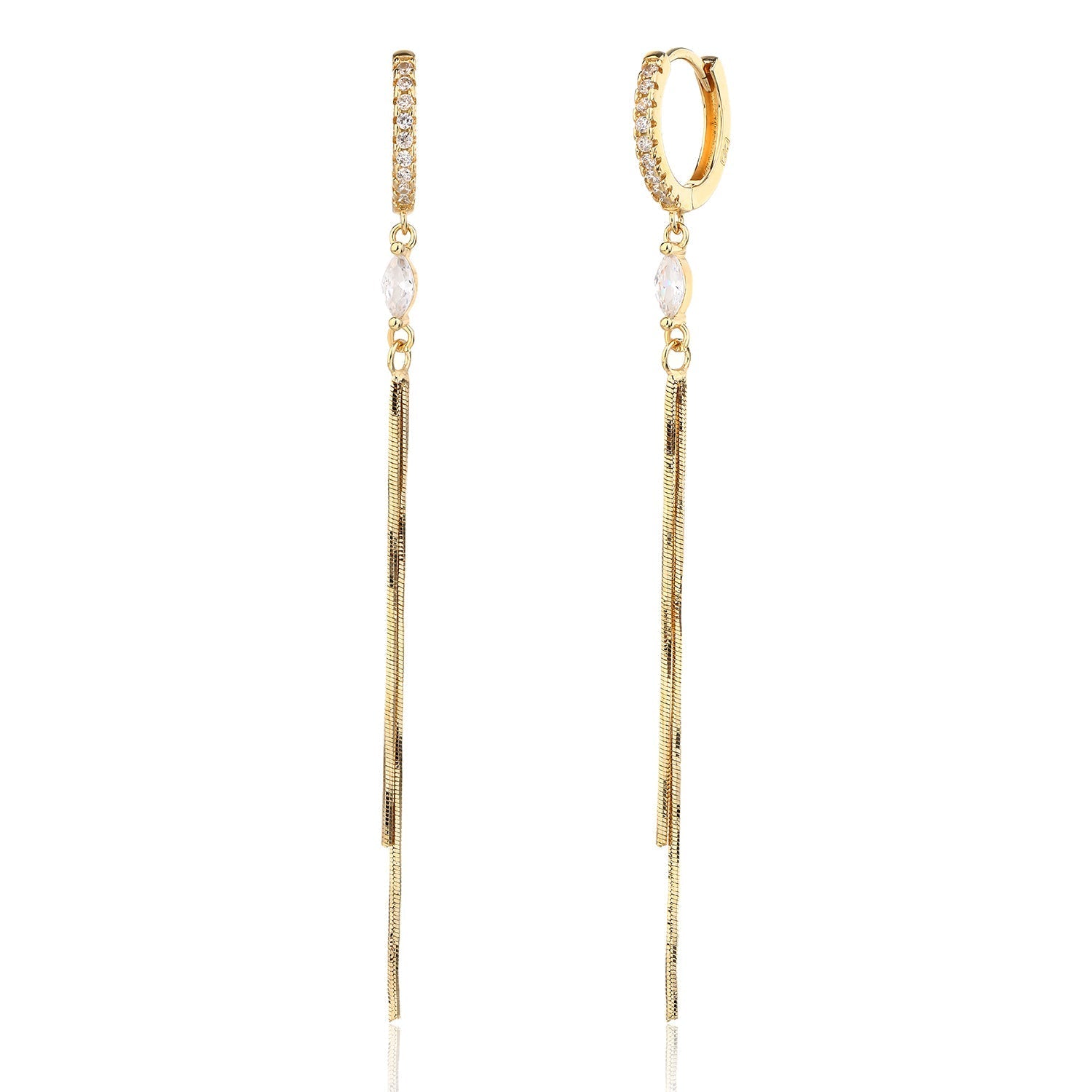 עגילים נופלים בציפוי זהב משובצים בזרקונים - דגם נילוס