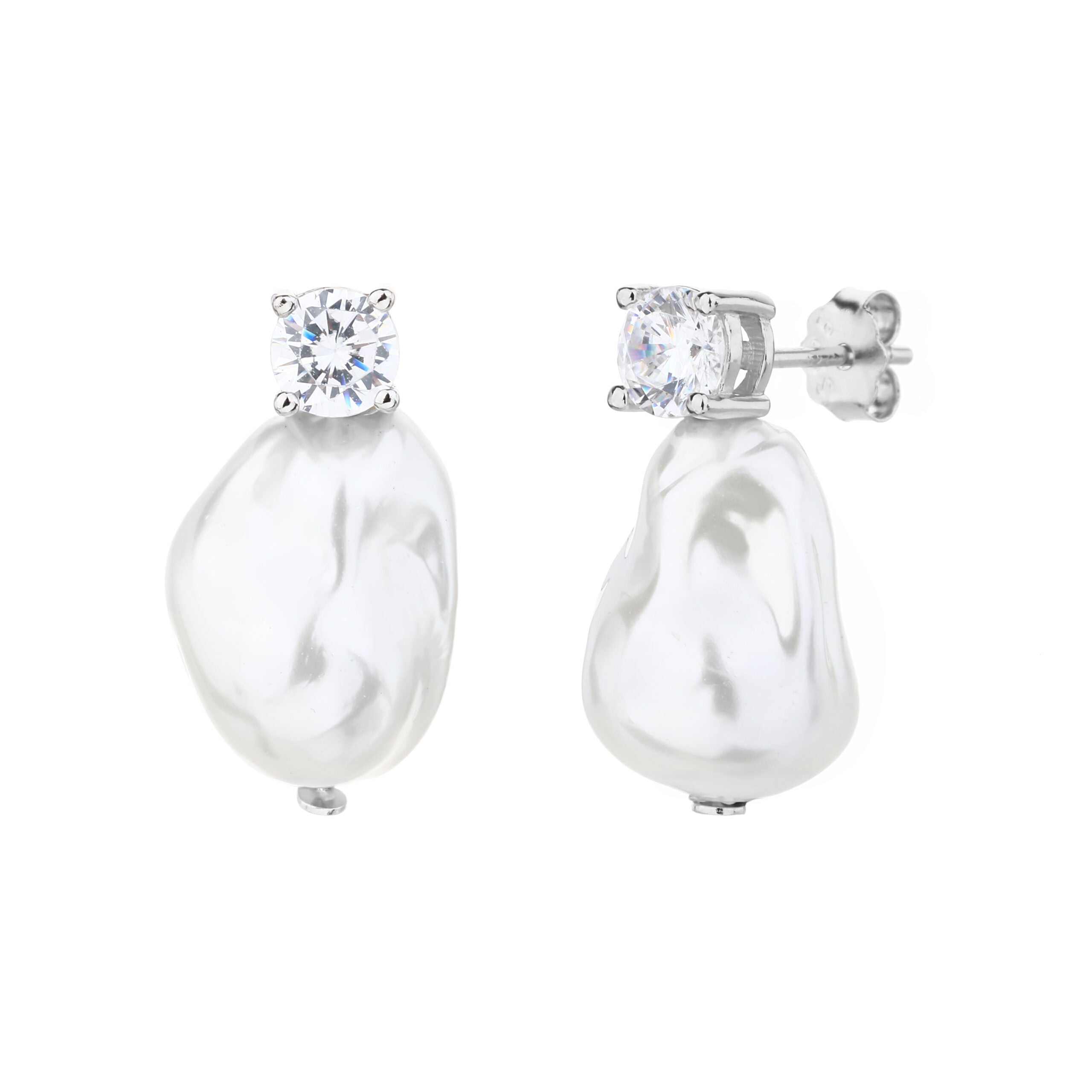 עגילים צמודים כסף 925 משובצים בזרקונים - דגם ג'ם