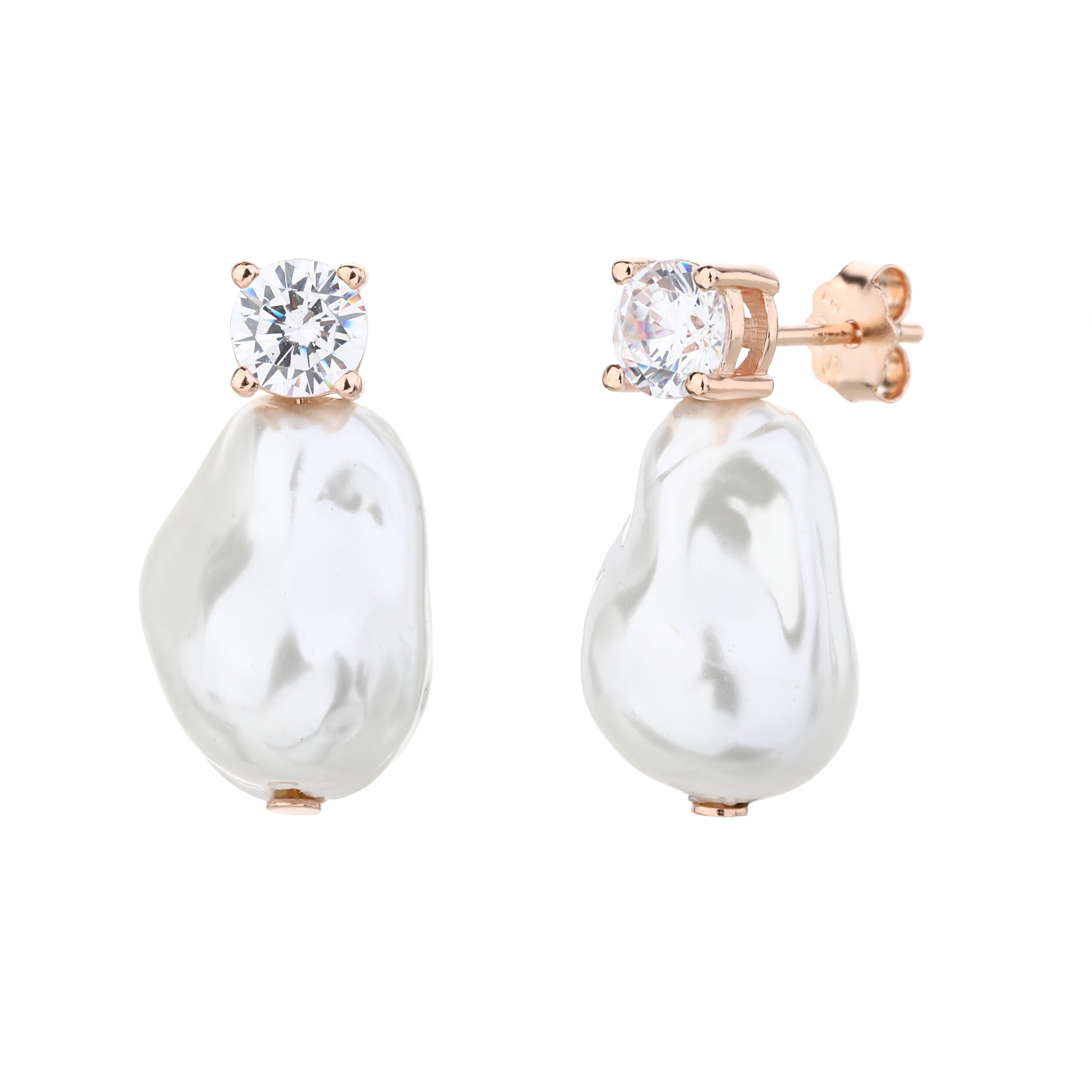 עגילים צמודים בציפוי רוז גולד משובצים בזרקונים - דגם ג'ם