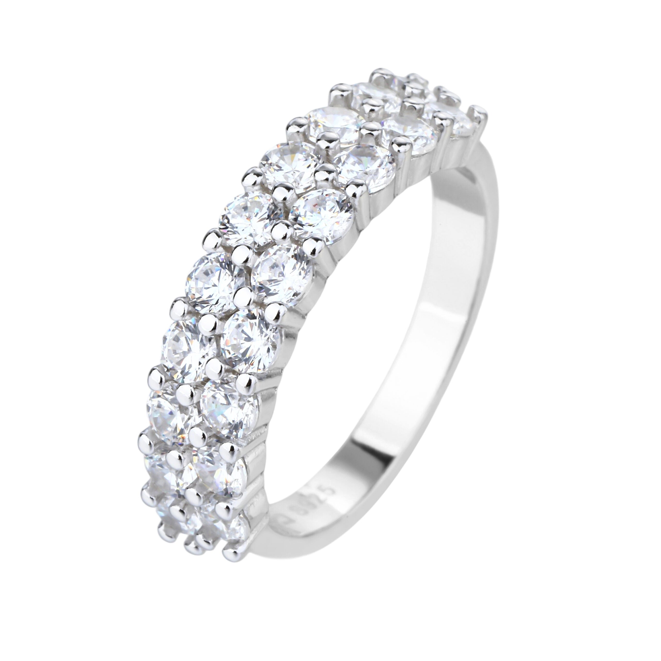 טבעת כסף בשיבוץ זרקונים כפול