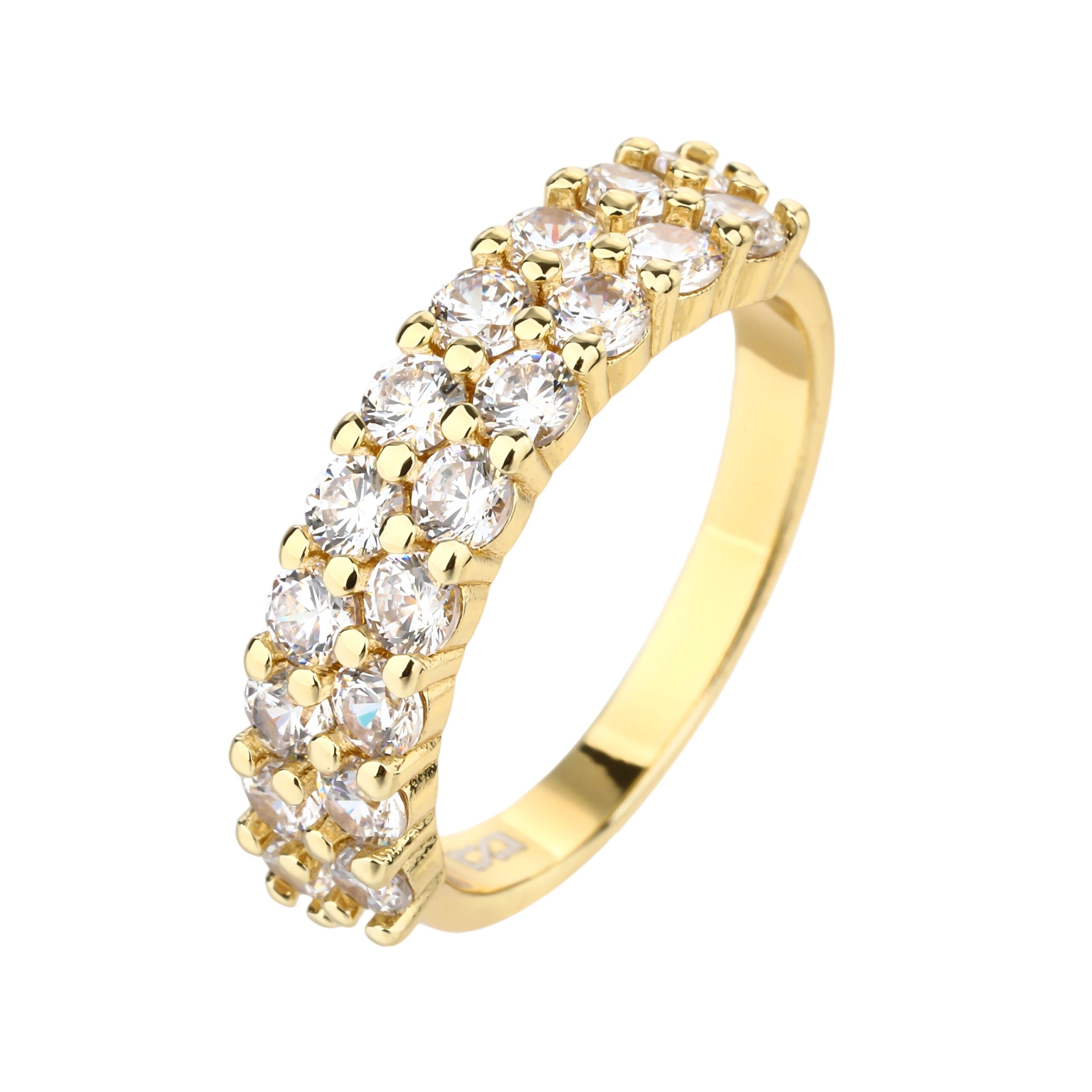 טבעת בציפוי זהב בשיבוץ זרקונים כפול