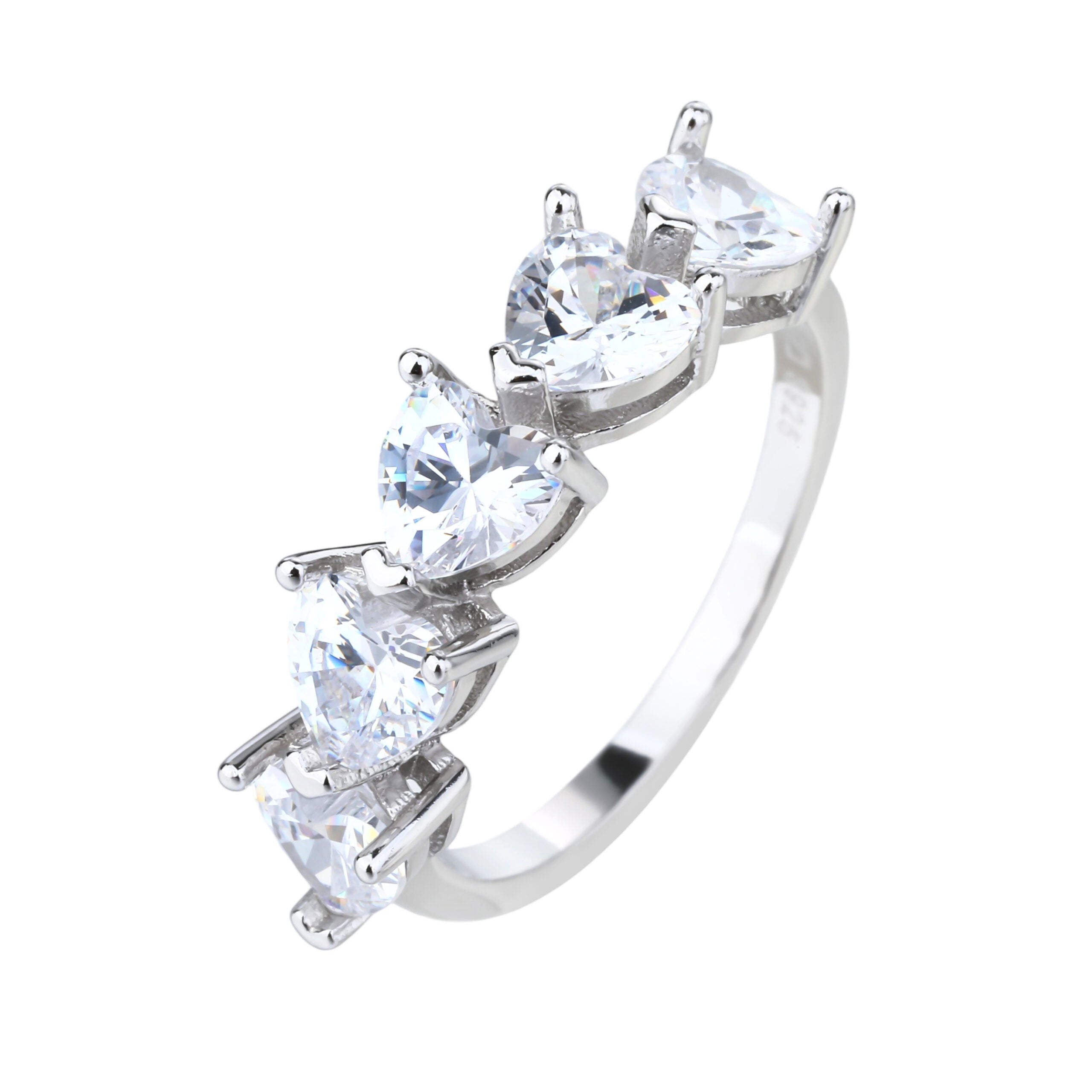 טבעת לבבות כסף 925 משובצת זרקונים