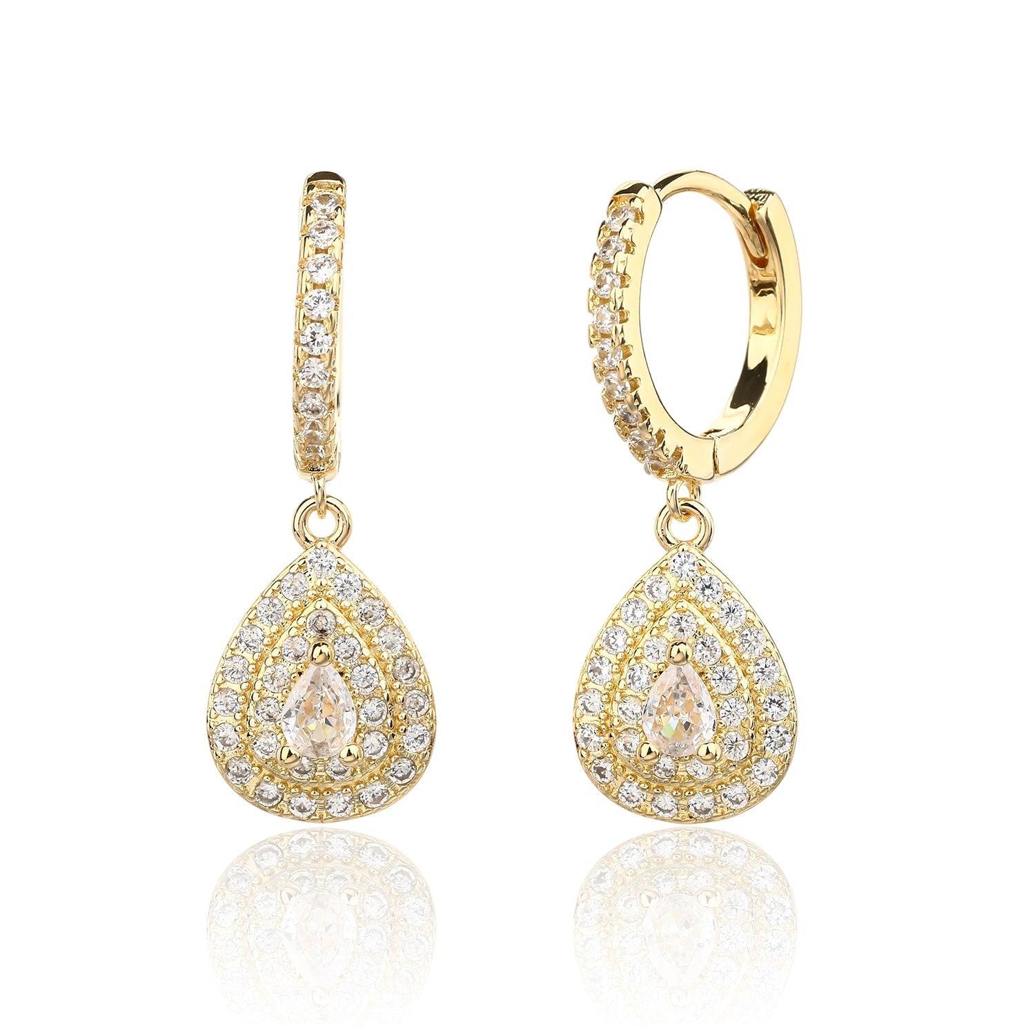 עגילים נופלים בציפוי זהב משובצים בפנינה - דגם ספיר