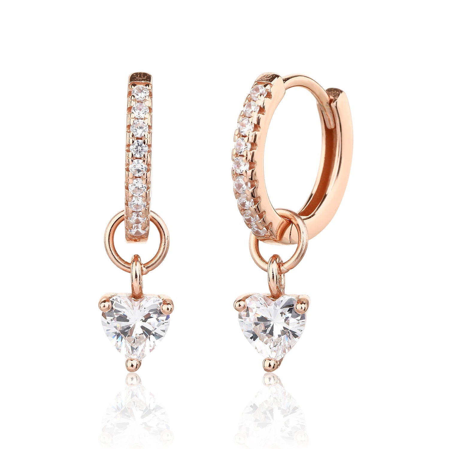 עגילי חישוק בציפוי רוז גולד משובצים בזרקונים - דגם סול