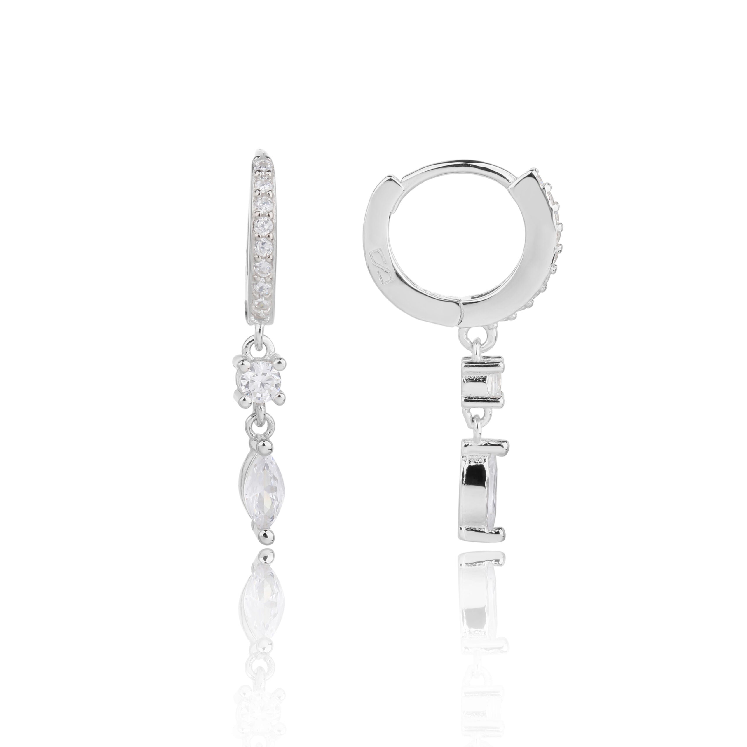 עגילים נופלים כסף 925 משובצים בזרקונים - דגם ירדן