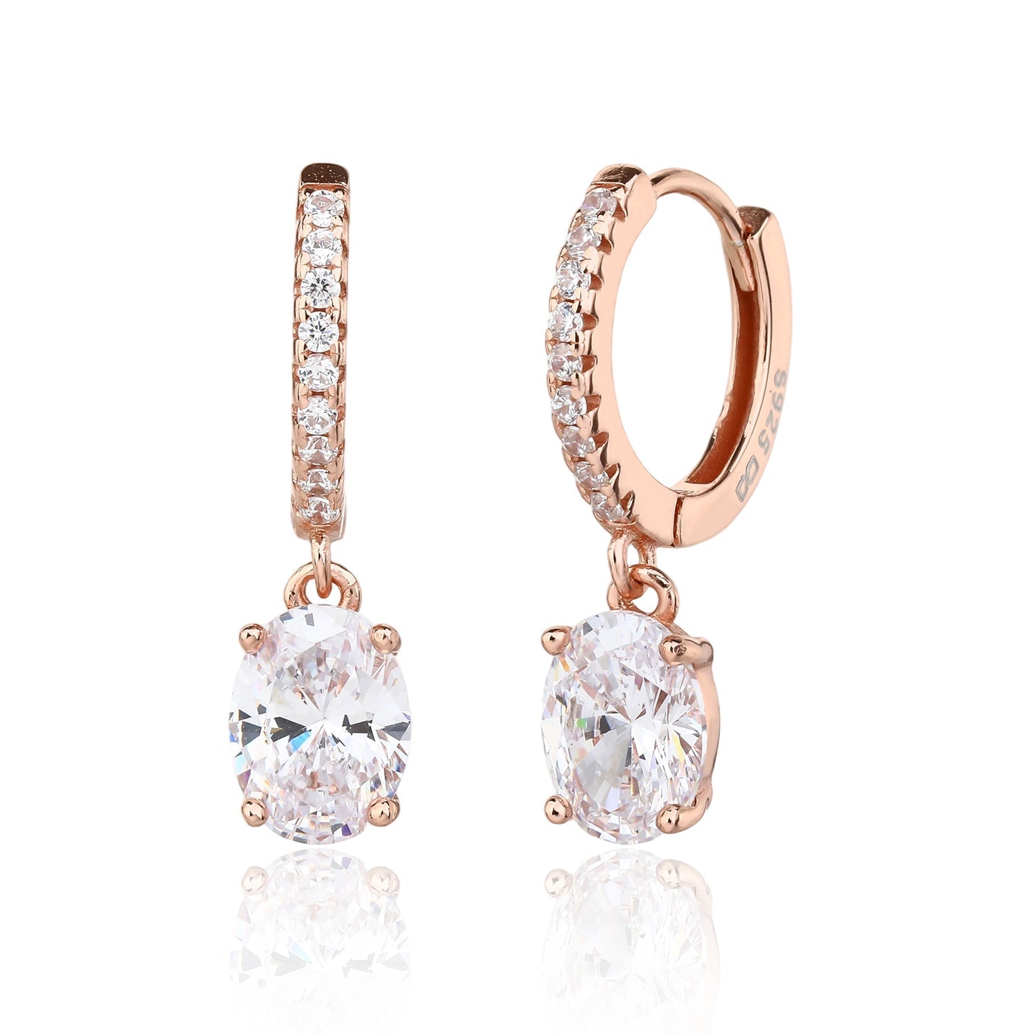 עגילים נופלים בציפוי רוז גולד משובצים בזרקונים - דגם פוקוס