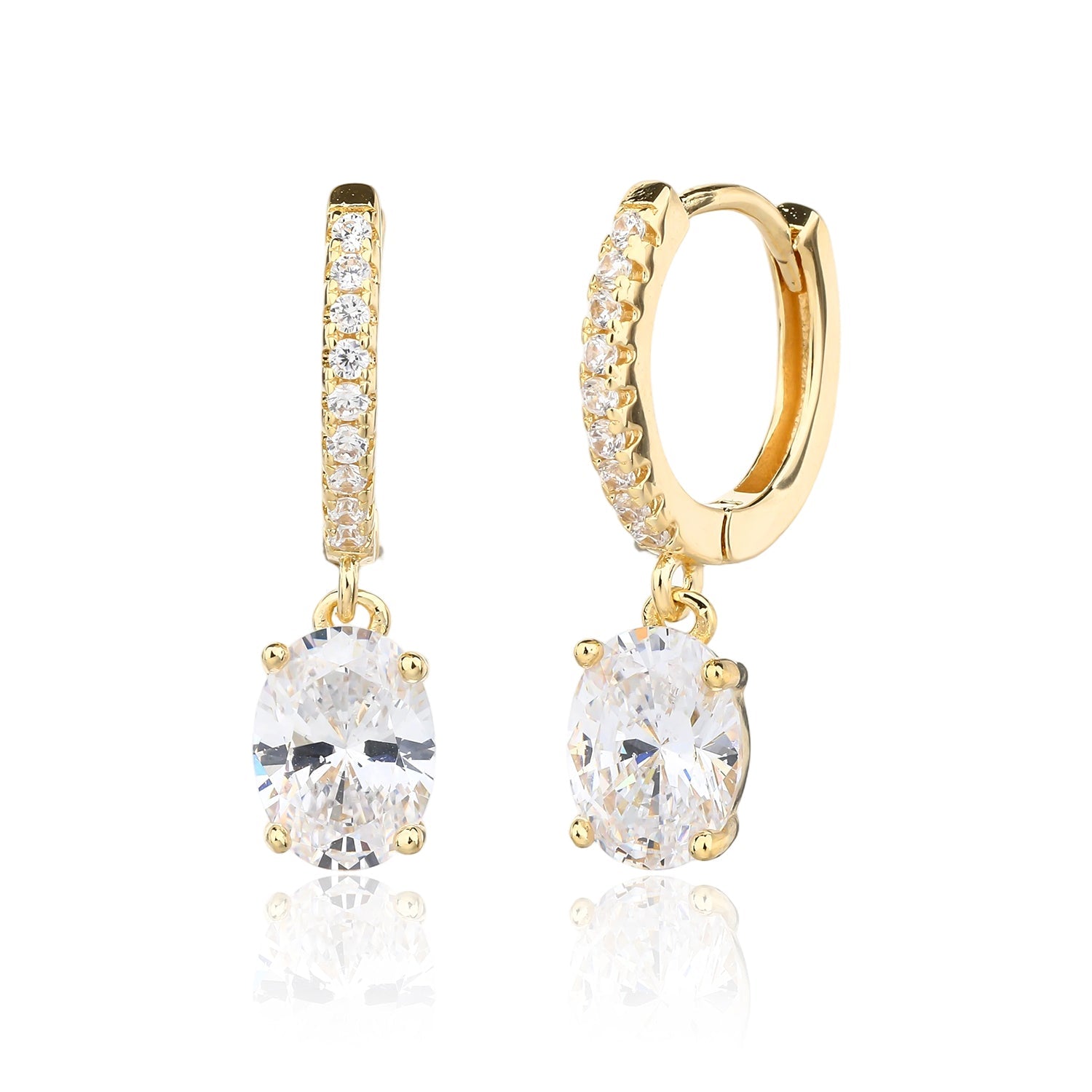 עגילים נופלים בציפוי זהב משובצים בזרקונים - דגם פוקוס