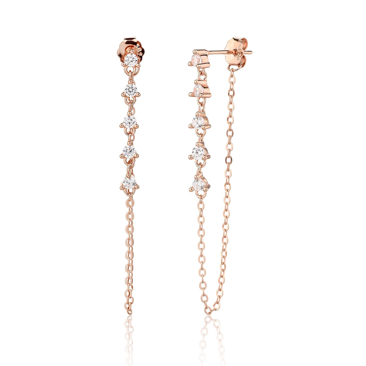 עגילים נופלים בציפוי רוז גולד משובצים בזרקונים - דגם בל