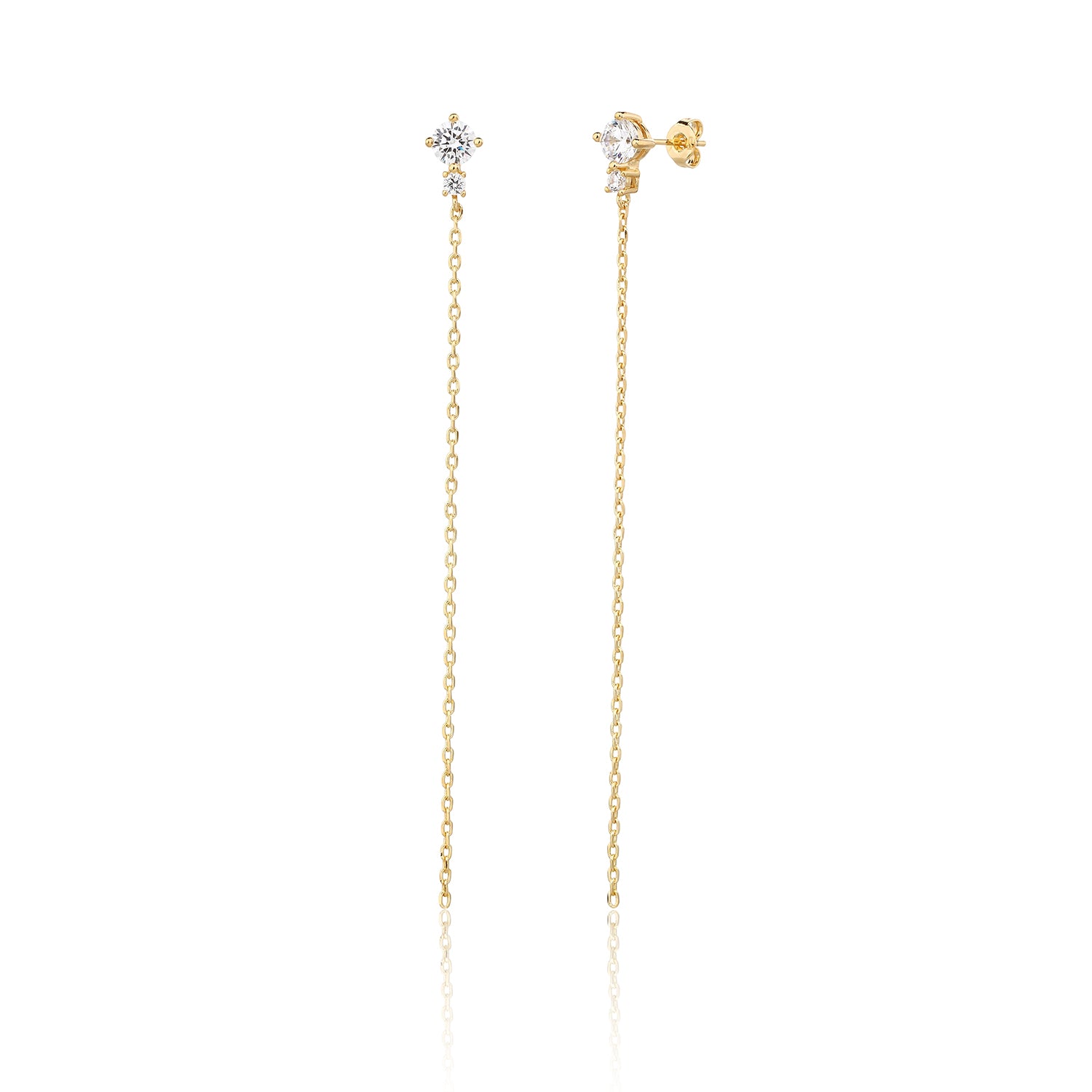 עגילים נופלים בציפוי זהב משובצים בזרקונים - דגם אוטופיה