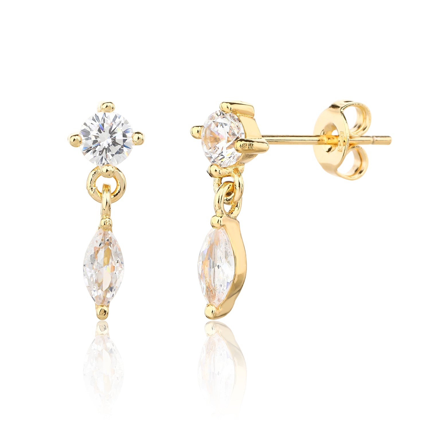 עגילים צמודים בציפוי זהב משובצים בזרקונים - דגם לורן