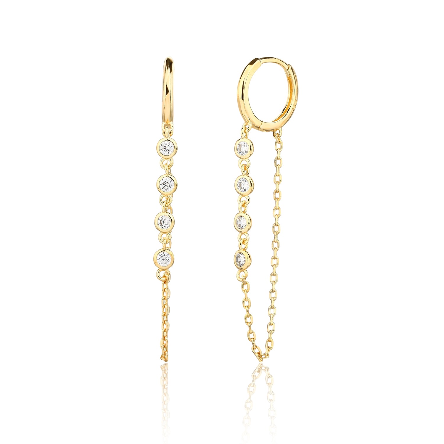 עגילים נופלים בציפוי זהב משובצים בזרקונים - דגם ברי