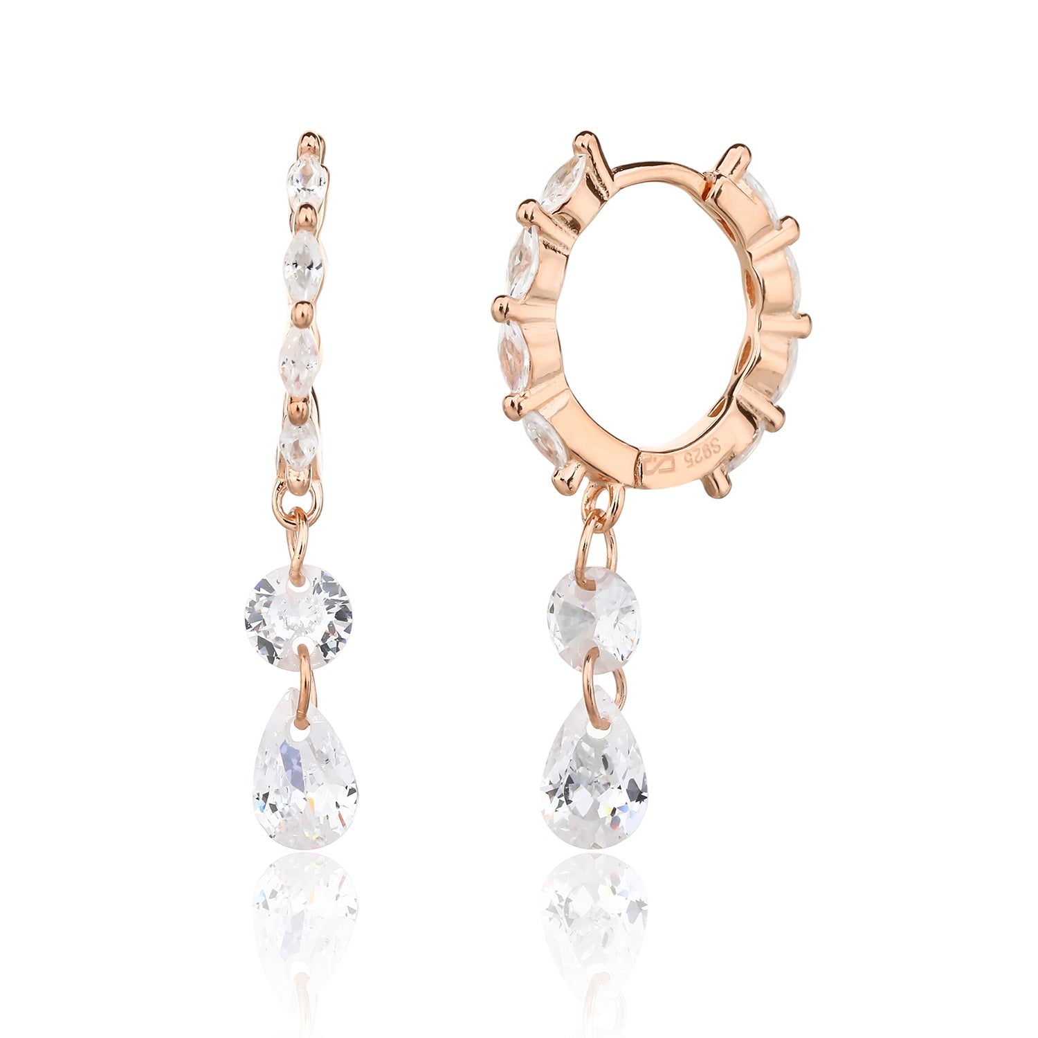 עגילים נופלים בציפוי רוז גולד משובצים בזרקונים - דגם פאר