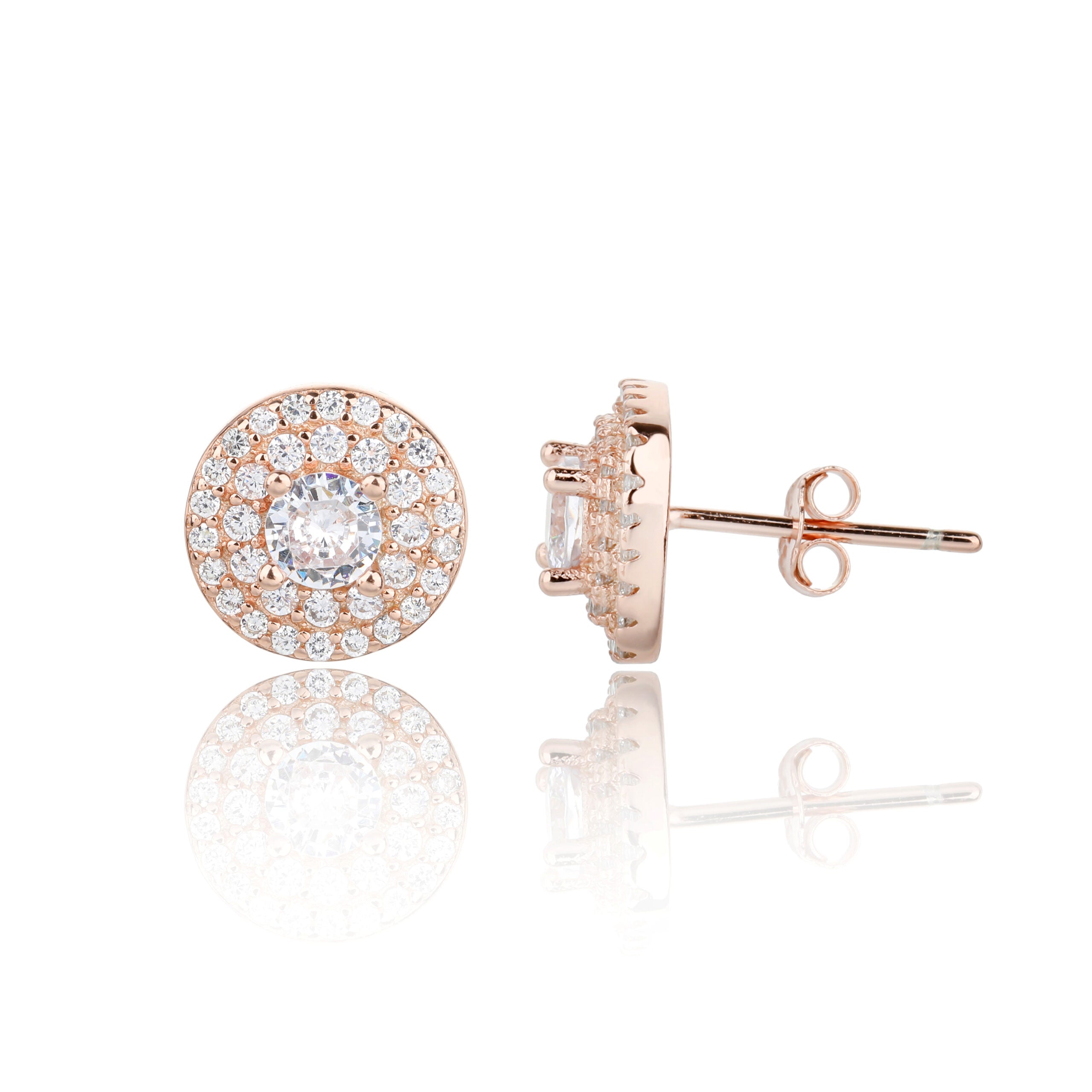 עגילים צמודים בציפוי רוז גולד משובצים בזרקונים - דגם אמה